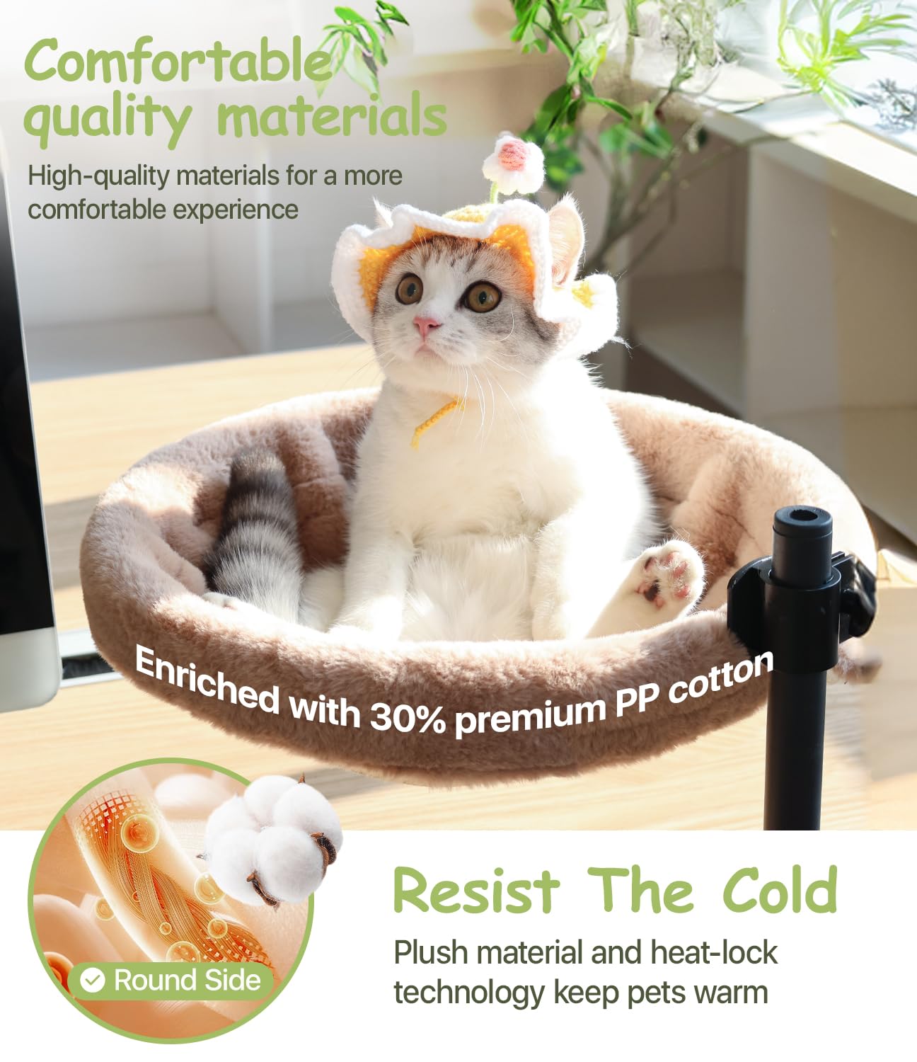 Giisorde Cat Desk Bed, Washable Pet Desk Bed, Indoor and Outdoor Cat Hammock, Maximum Weight Capacity 33 lbs,Comfortable and Soft Cat Pet Bed, 360° Swivel and Height Adjustable Cat Shelf, Grey