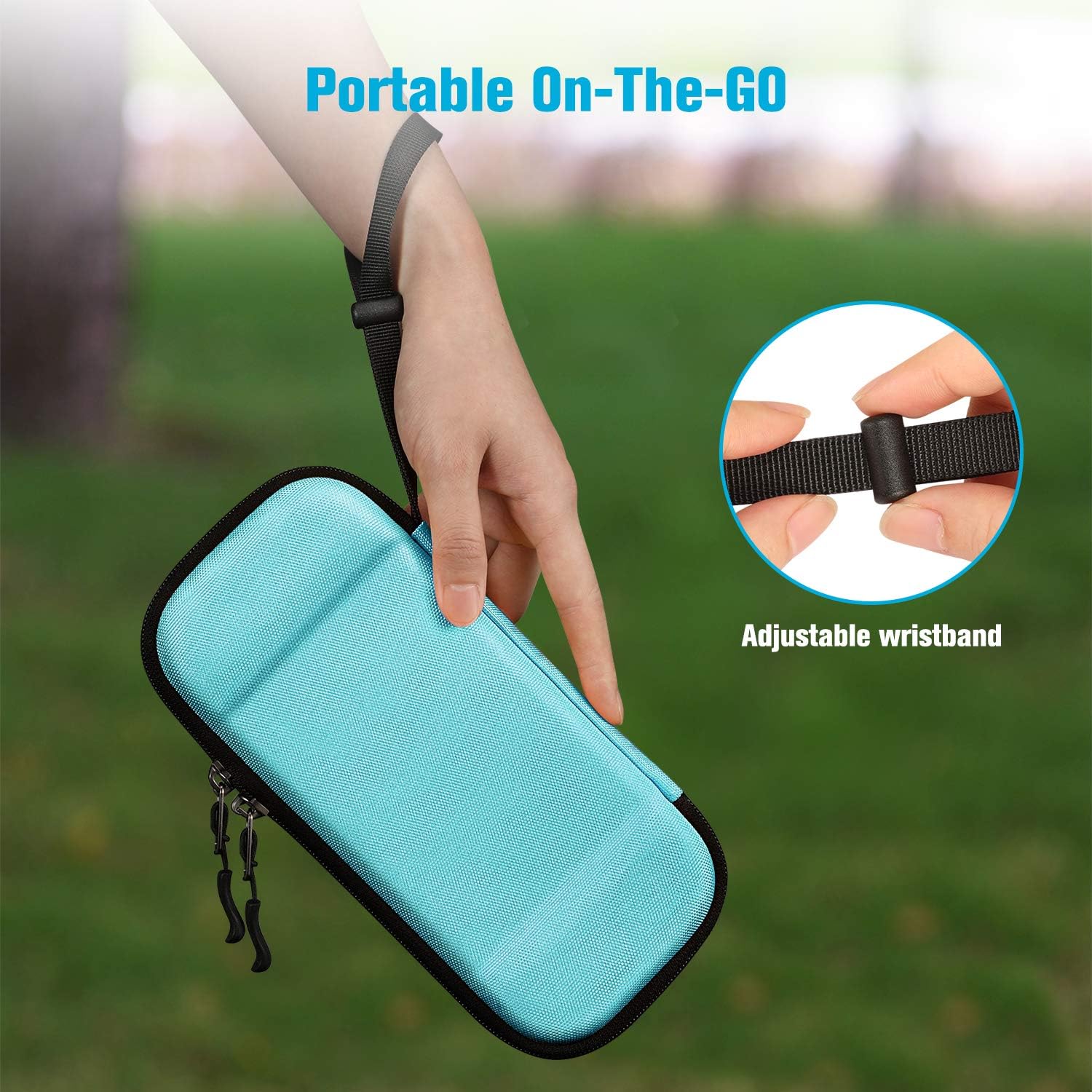 Fintie Slim Carrying Case for Nintendo Switch Lite 2019, Shockproof Protective Portable Carrying Cases, [Slim Fit] Travel Storage Hard Shell w/8 Game Cartridges & Adjustable Hand Strap, Turquoise