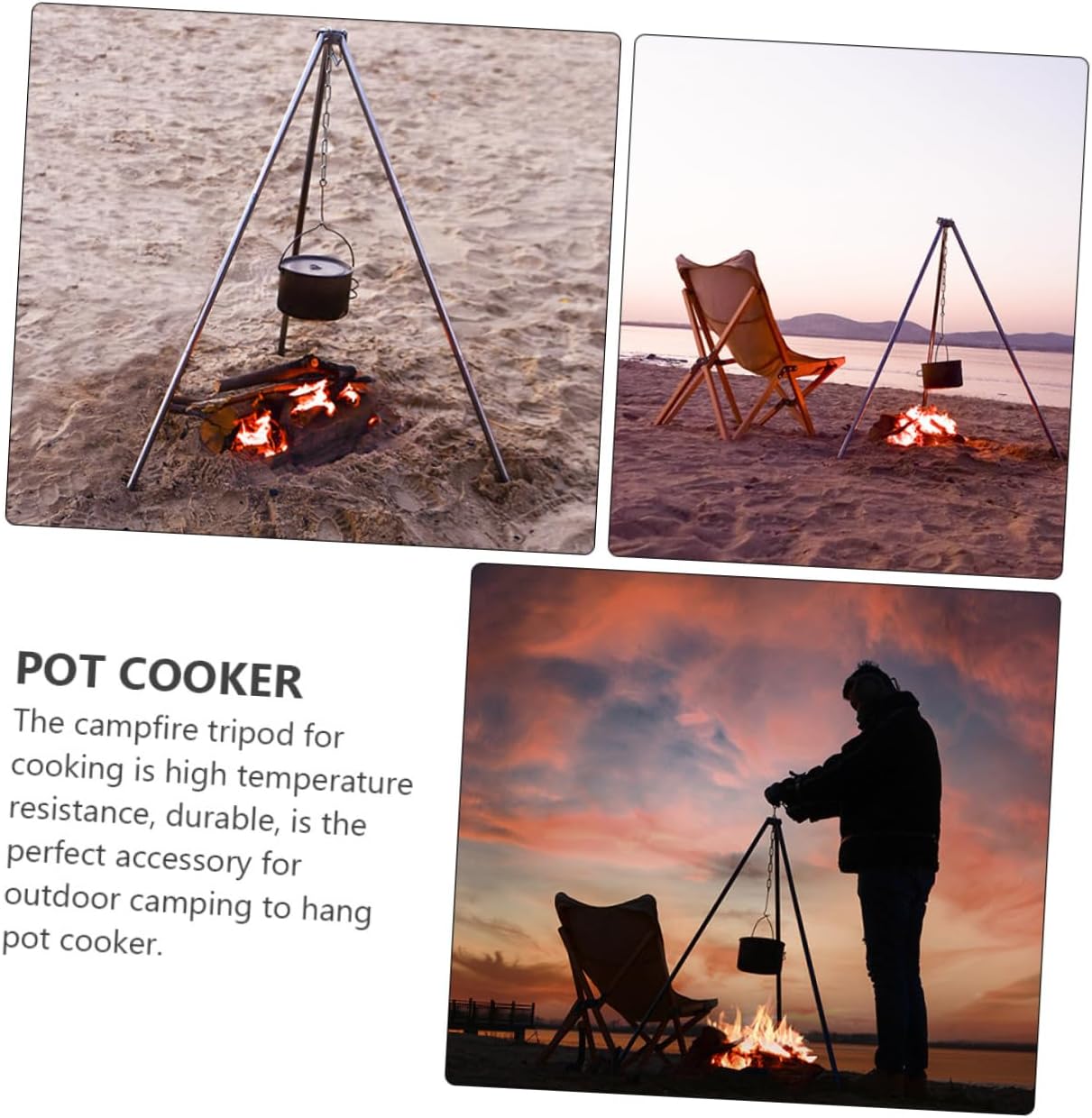 1Set Adjustable Camping Tripod Grill Lightweight Cookware Rack for Campfire Cooking for Outdoor BBQ Picnics and Adventures Versatile Bonfire Tripod for Family Gatherings