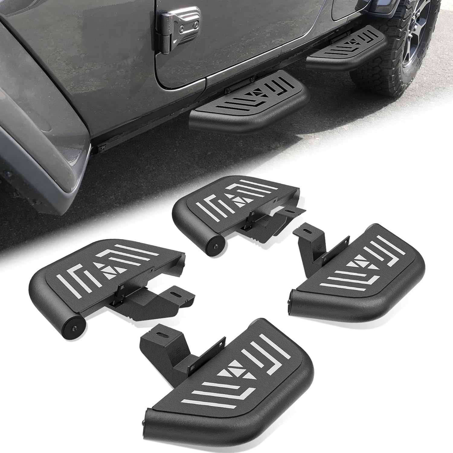 for JL Side Steps Small Running Boards Compatible with 2018-2026 Jeep Wrangler JL JLU Unlimited 4 Doors, Bolt-on Nerf Bars Heavy-Duty Steel Step Plates (4PCS, Black)