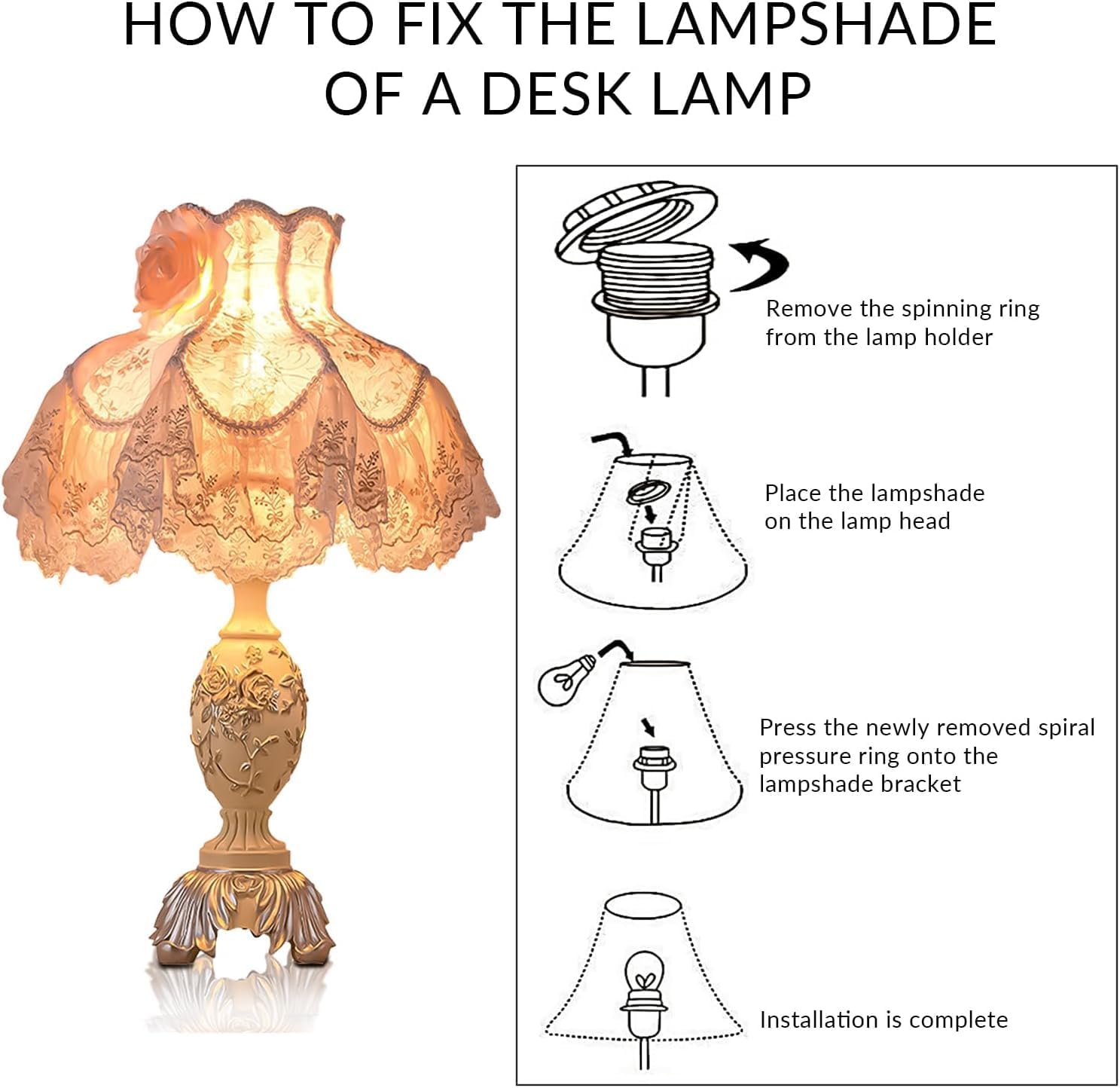 Pink European Style Desk Lamp with Fabric Shade,Victorian Table Lamp with E27 Bulb and Button Switch European Vintage Lamps for Bedroom Living Room Office Study