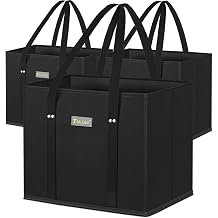 BALEINE 3PK Reusable Grocery Bags, Heavy Duty Shopping Tote Bag | 12'' Long Handles, Reinforced Bottom Keeps Upright, Fold Flat Storage, Water-Resistant Shopping Bag, Multiple Color Options