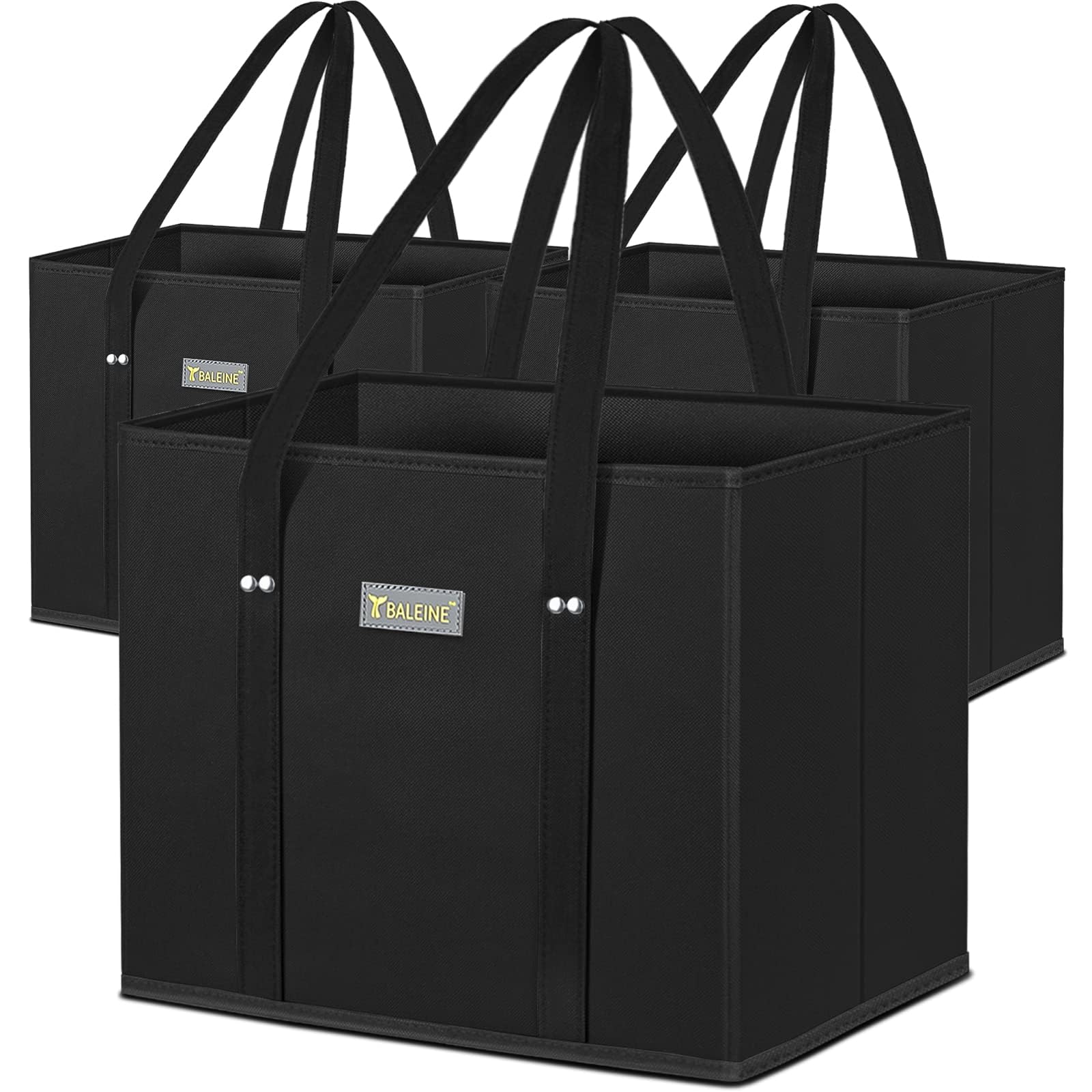 Photo 1 of [MISSING PARTS 1PK] BALEINE 3Pk Reusable Grocery Bags, Foldable Shopping Bags for Groceries with Reinforced Bottom & Handles (Black)