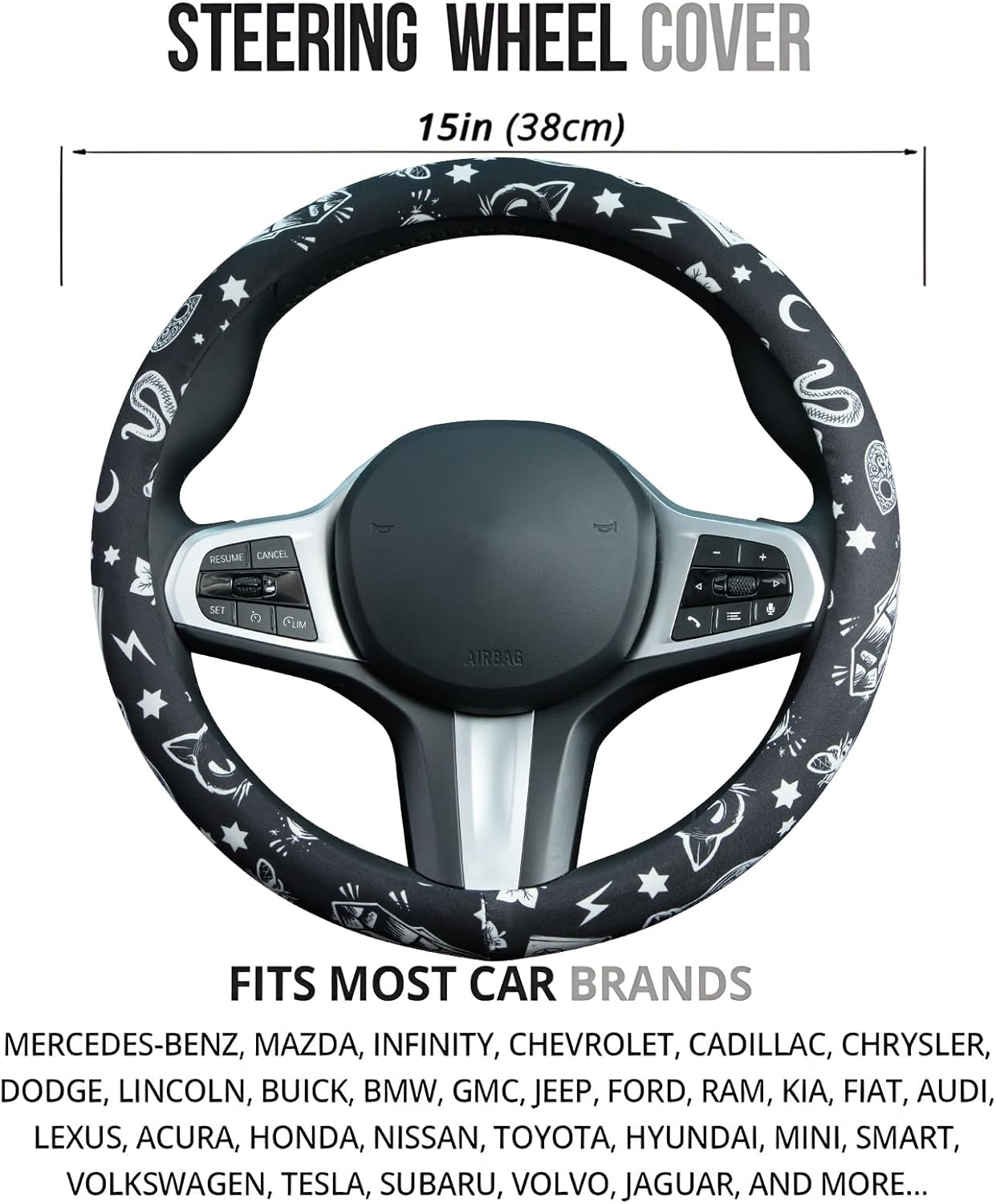 Magic Witch Steering Wheel Cover Auto Steering Wheel Protector, Anti-Slip, Breathable, Absorbing Sweat, Universal Car Accessories 14.5–15 inch,Fit for Most Car, Trucks, SUV - Image 6