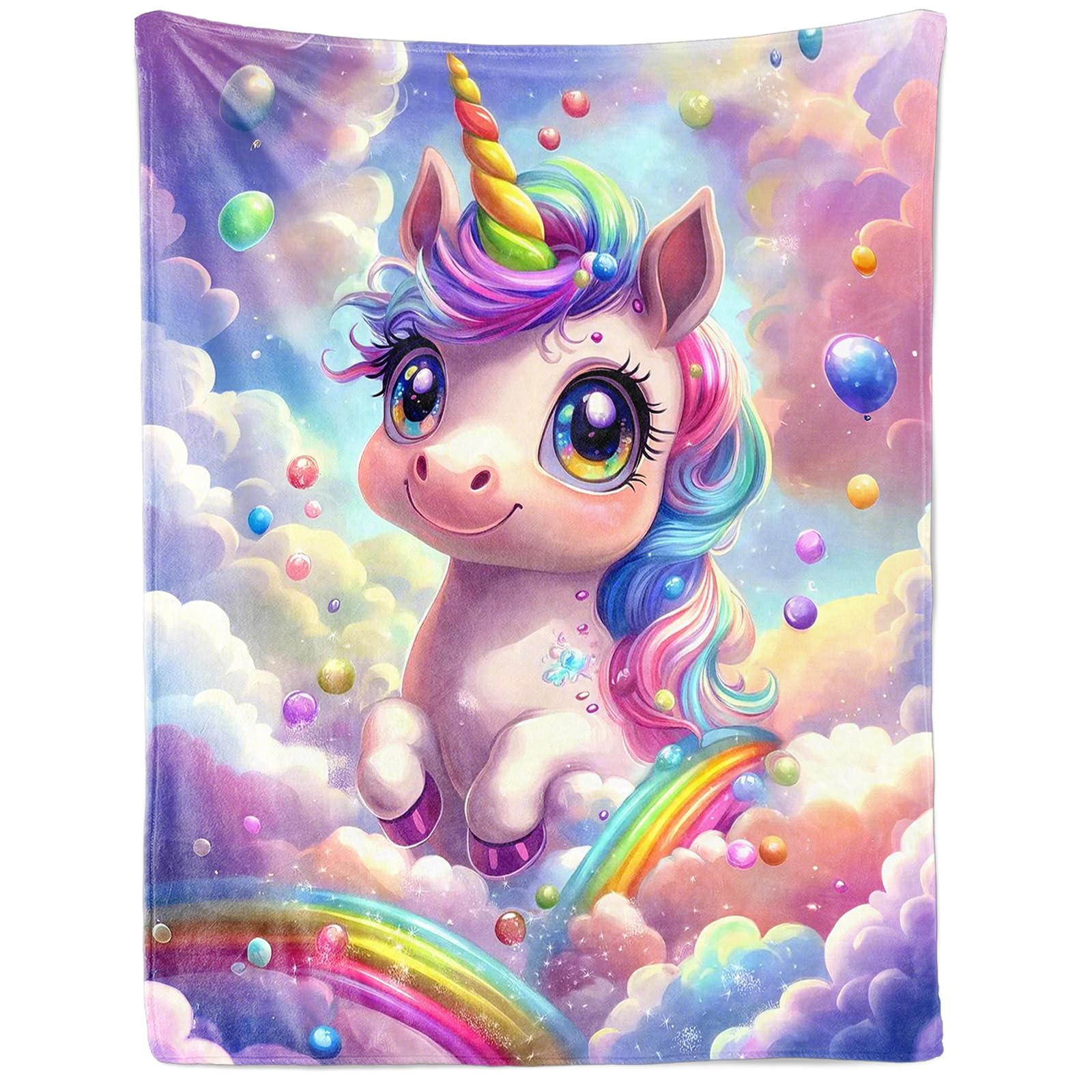 Einhorn Decke Kinder Kuscheldecke für Mädchen, Flanell Kinderdecke, Sofadecke, Kuscheldecke Einhorn mit Bunte Wolken, 150 * 200cm