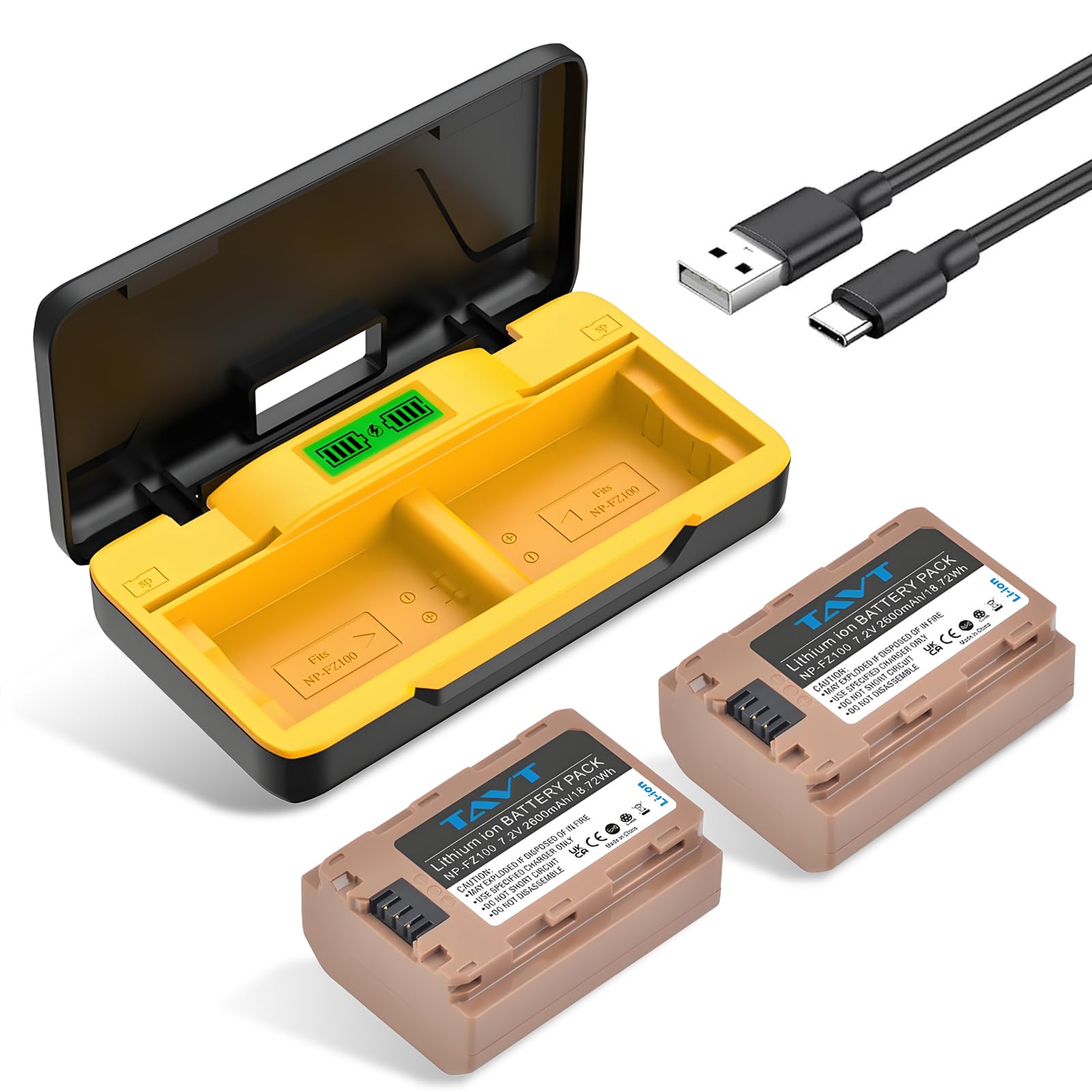 TAVT 2-Pack NP-FZ100 2600mAh Battery & PD20W Fast Charger+SD Card Slots, for Sony Alpha 7C II, ZV-E10, ZV-E10II, A1, A7 III,A7 IV, A7R III, A7R V,
