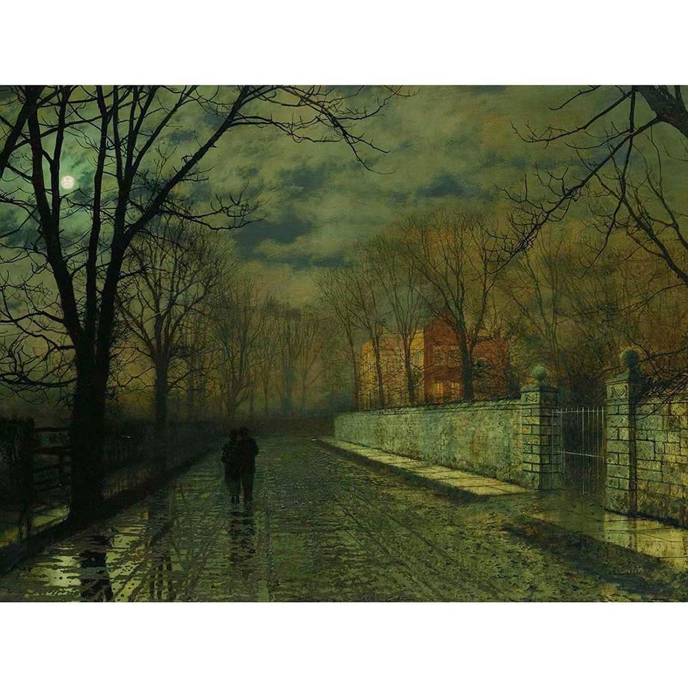 Wee Blue Coo John Atkinson Grimshaw Paintings Figures Moonlit Lane Rain Art Print Poster Wall Decor 12X16 Inch