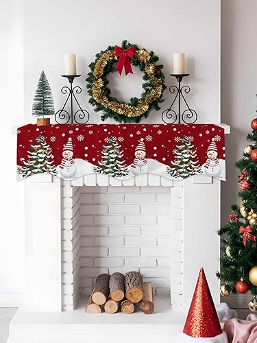 Miniatura 4 de Bufanda de manto de Navidad de 70 x 17 pulgadas, muñeco de nieve, copos de nieve, decoración roja, para chimenea, mantel de chimenea, cubierta de
