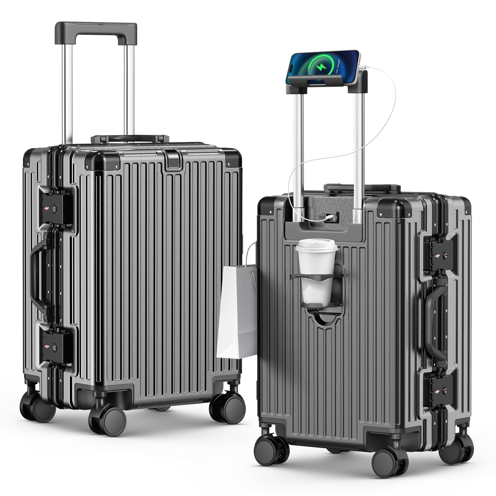 20 Inch Zipperless Carry on Luggage, Airline Approved Hardside Suitcase