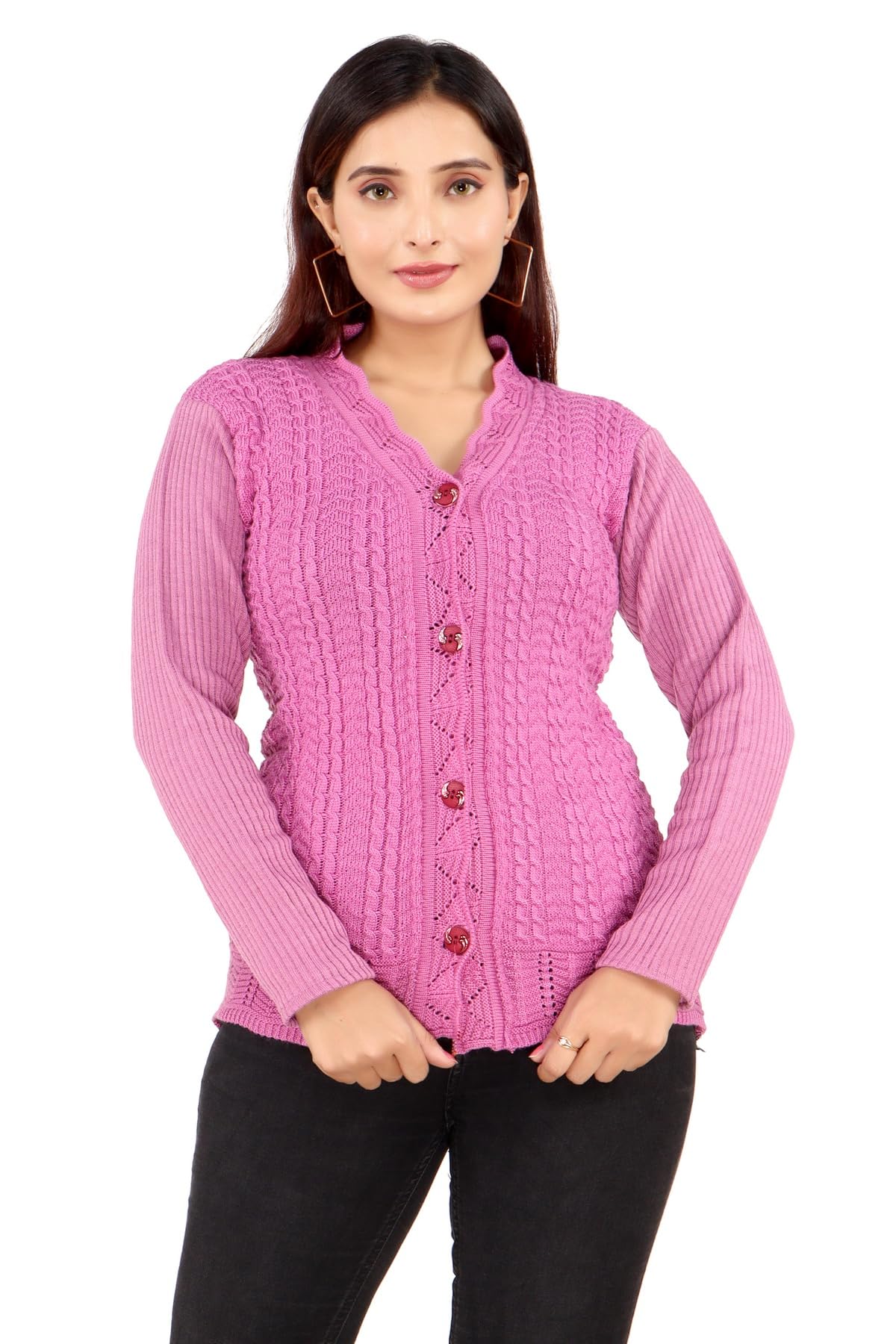 pipasa Women Winter Designer Woolen Sweater Cardigan (PINKSELF)-picture-2