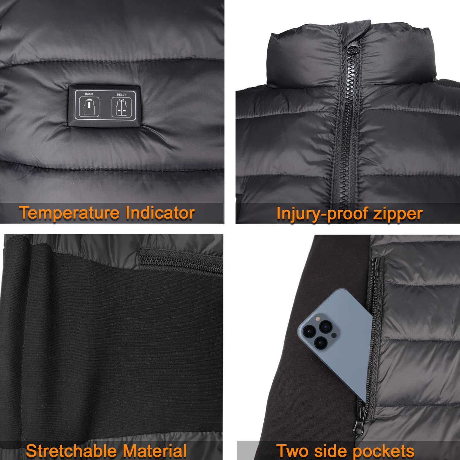 Loowoko Chaleco calefactable hombre con bateria 10000mah, chaqueta calefactable sin mangas ligera, 3 niveles de calor + 4 zonas, Para trabajar al aire libre, ciclismo, moto y esquí