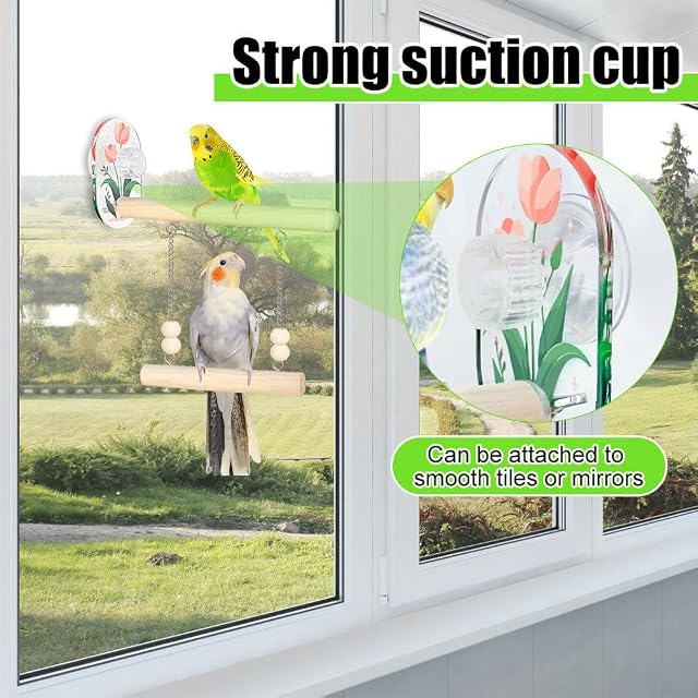 Foto 3 de 7 de Juguetes de columpio para pájaros, perchas de madera con ventosa para periquitos, cacatúas, conure, periquitos