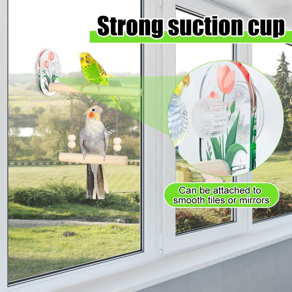 Bird Swing Toys,Suction Cup Bird Wooden Perches for Parakeet Cockatiel, Conure, Budgerigar, Lovebird and Other Birds - Image 3
