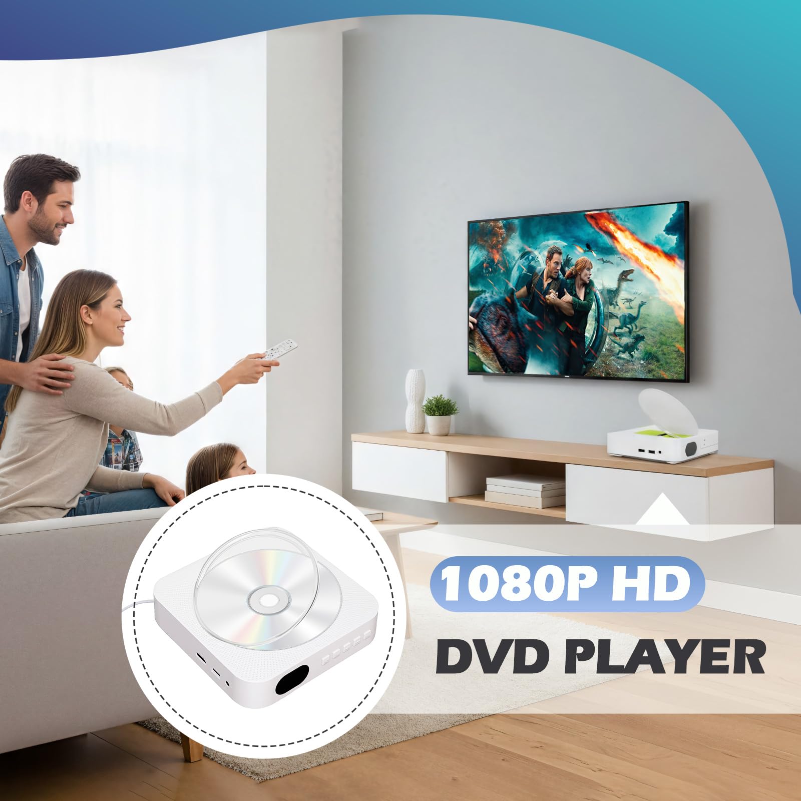 Lettore DVD per TV e Lettore CD con Bluetooth Lettore DVD | Lettore DVD/CD Portatile con cavo HDMI e AV Memoria, del punto di interruzione, Altoparlante HiFi Integrato, FM Radio