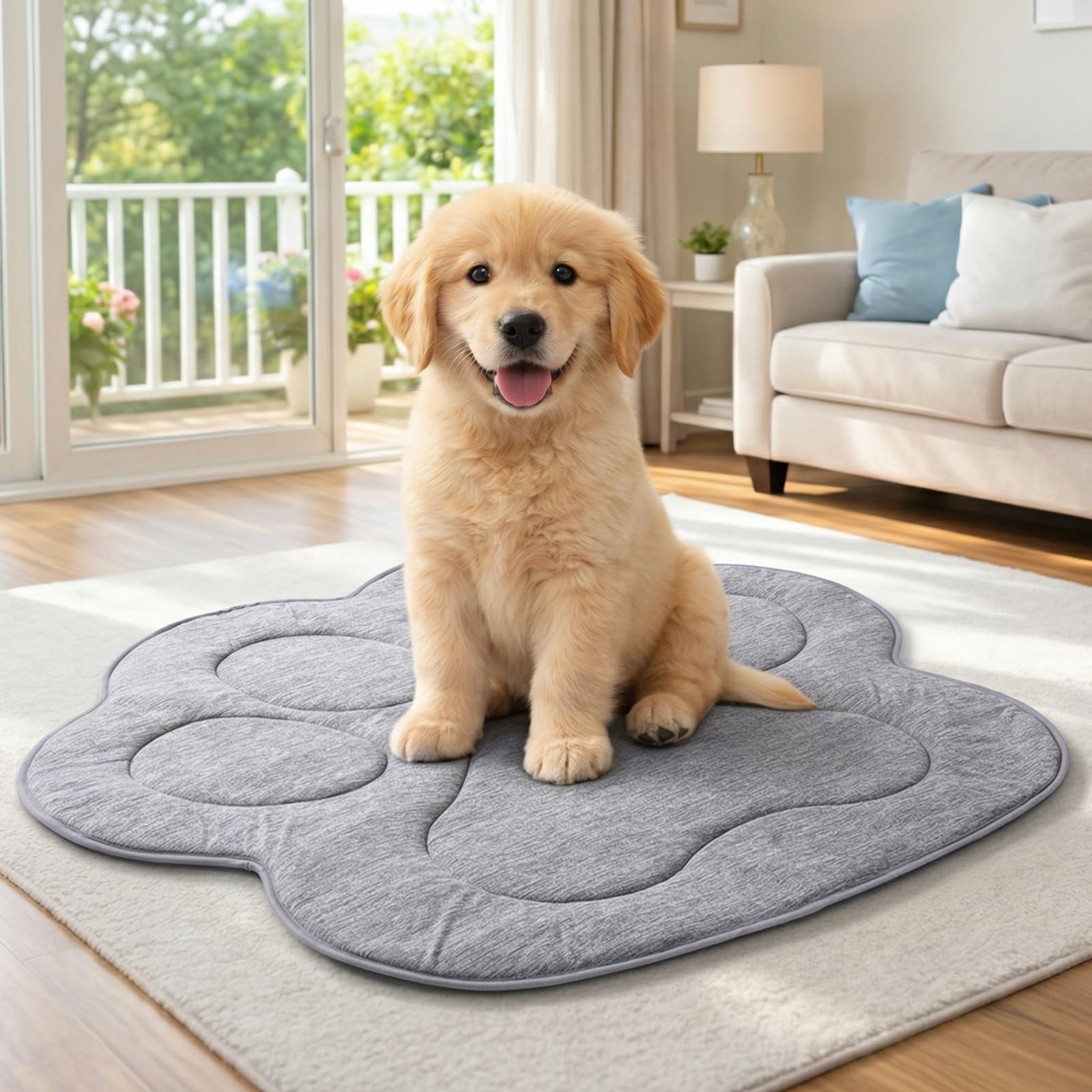 Cozy Bliss Cute Paw Shape Cooling Mat for Small Dogs and Cats, Non-Slip, Leakproof Washable Pet Cooling Mat Q-Max 0.5 for Hot Weather, Indoor and Outdoor Summer Pad, Heather Charcoal Grey, 27"x30"
