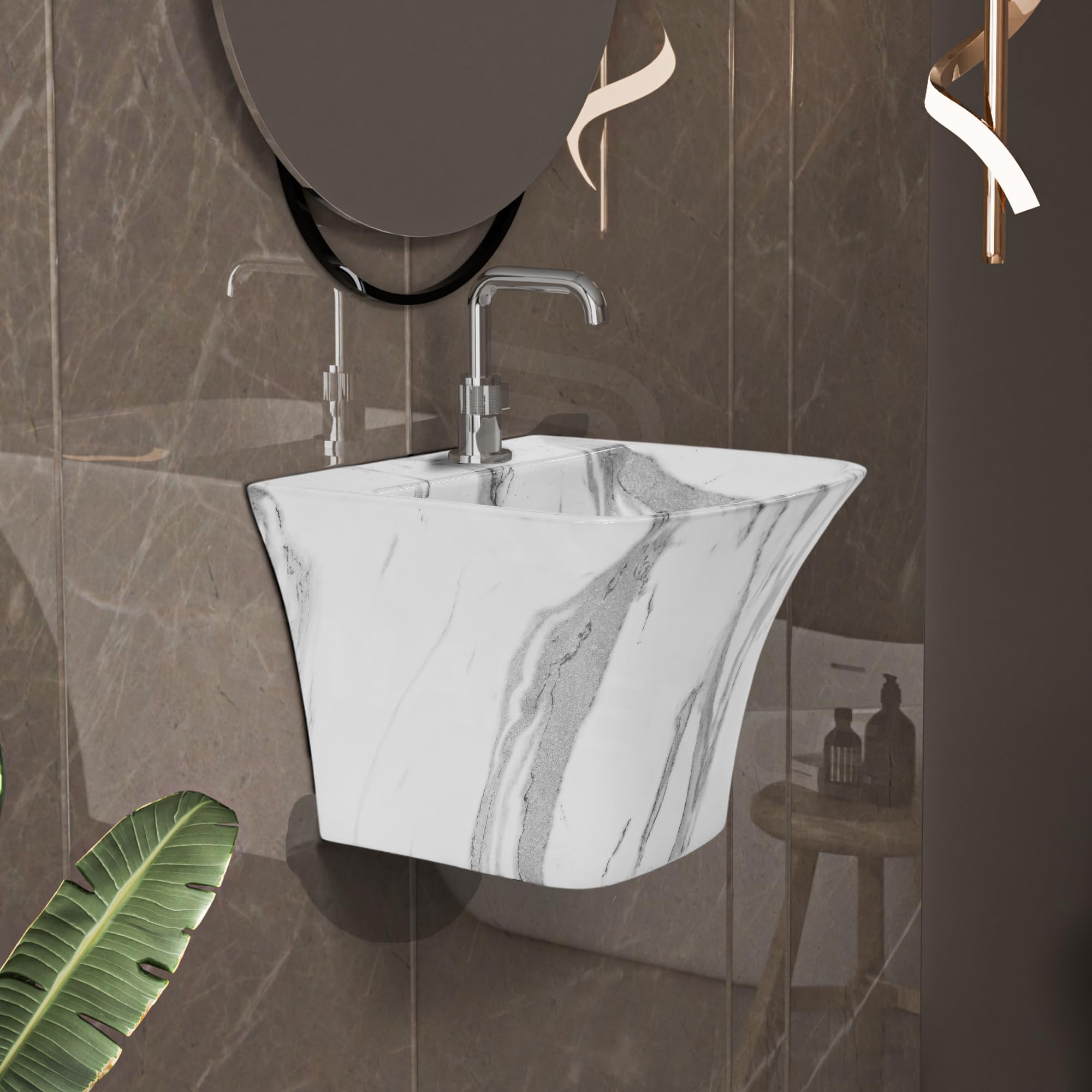 Luxury Wall Mounted Wash Basin - White Ceramic -10