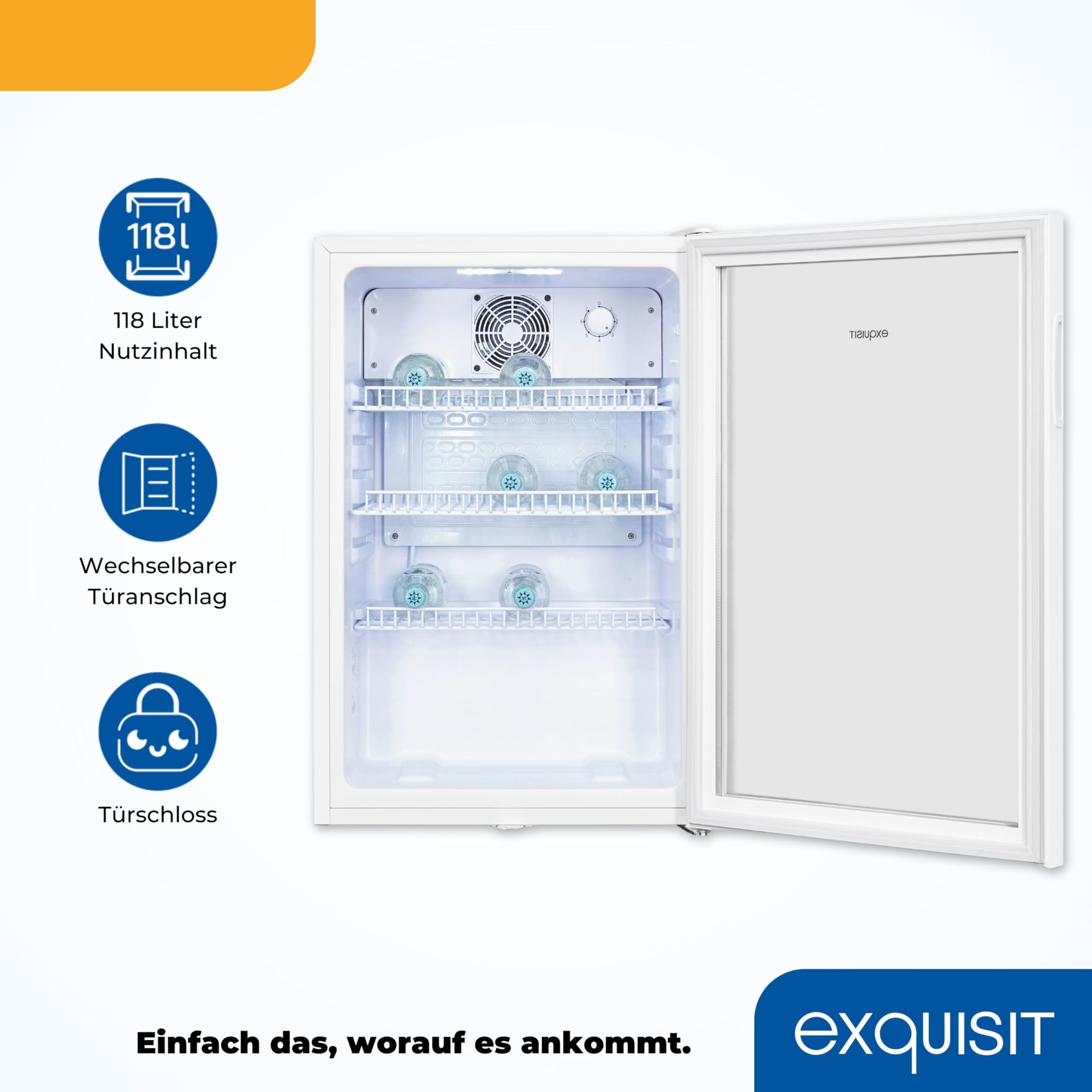 Exquisit Glastürkühlschrank GKS120-GT-160C weiss 118 L Türschloss Standgerät