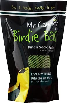 Mr. Canary Birdie Bag 13oz Nyjer Finch Sock Feeder, Seed-Filled, Everything Made in The USA by People with Disabilities, Sterilized Nyjer Seed Wont Sprout Green