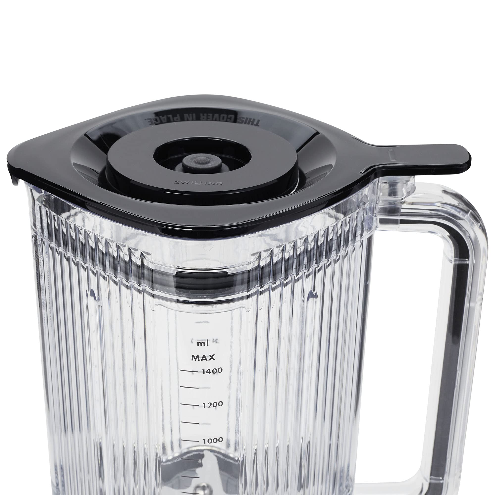ZWILLING Enfinigy - Tarro de licuadora eléctrica de 48 onzas con cuchilla cruzada y tapa al vacío, color negro