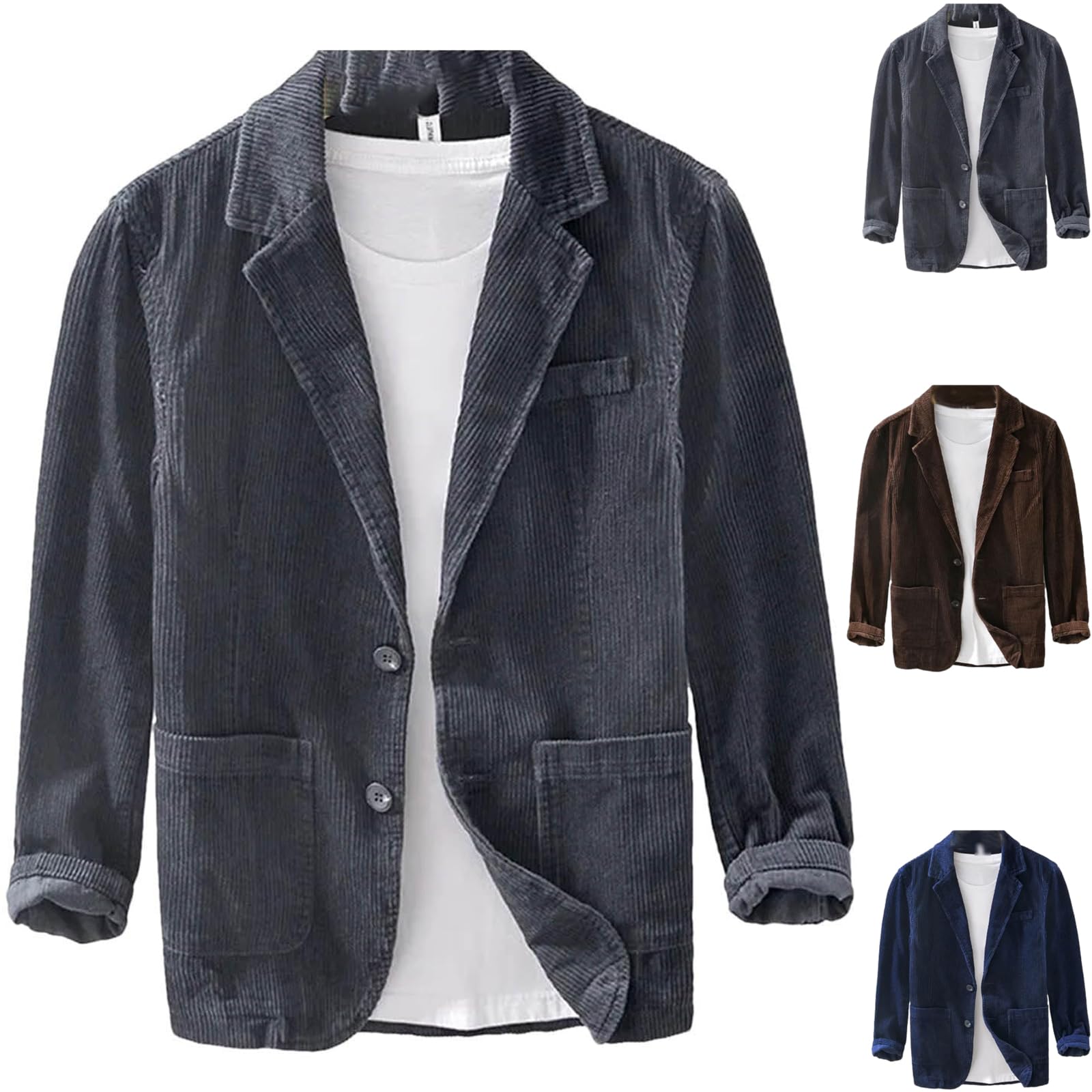 Giacca da uomo in velluto a coste con risvolto, stile vintage, casual, in velluto a coste, slim fit, leggera, a 2 bottoni, a maniche lunghe, in cotone, con tasche, per feste di nozze