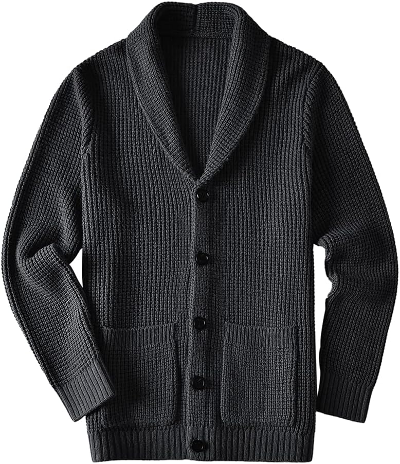 Men's Casual Slim Thick Knitted Shawl Collar Cardigan Sweaters Pockets