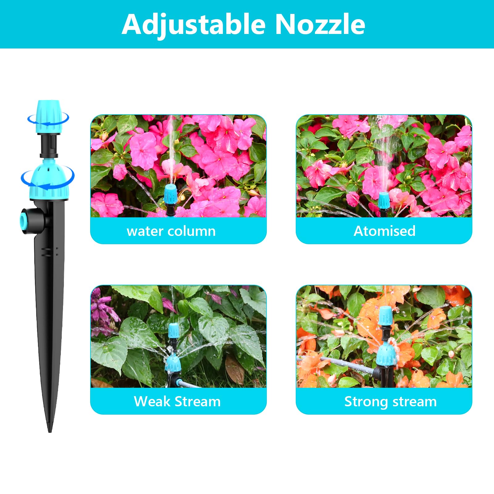 Kit d'irrigation goutte à goutte automatique 30 m avec programmateur TRJZWA 3 programmes, 3 types de goutteurs pour jardin