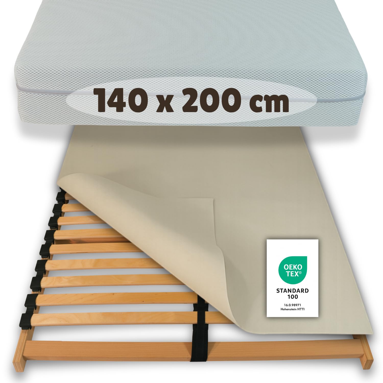 Hochwertiger Lattenrostschoner 140x200 – Extrem rutschfest, Oeko-TEX Zertifiziert, Antirutsch Matratzenschoner, Lattenrostschutz Made in Germany | Auch zwischen Topper & Matratze kompatibel