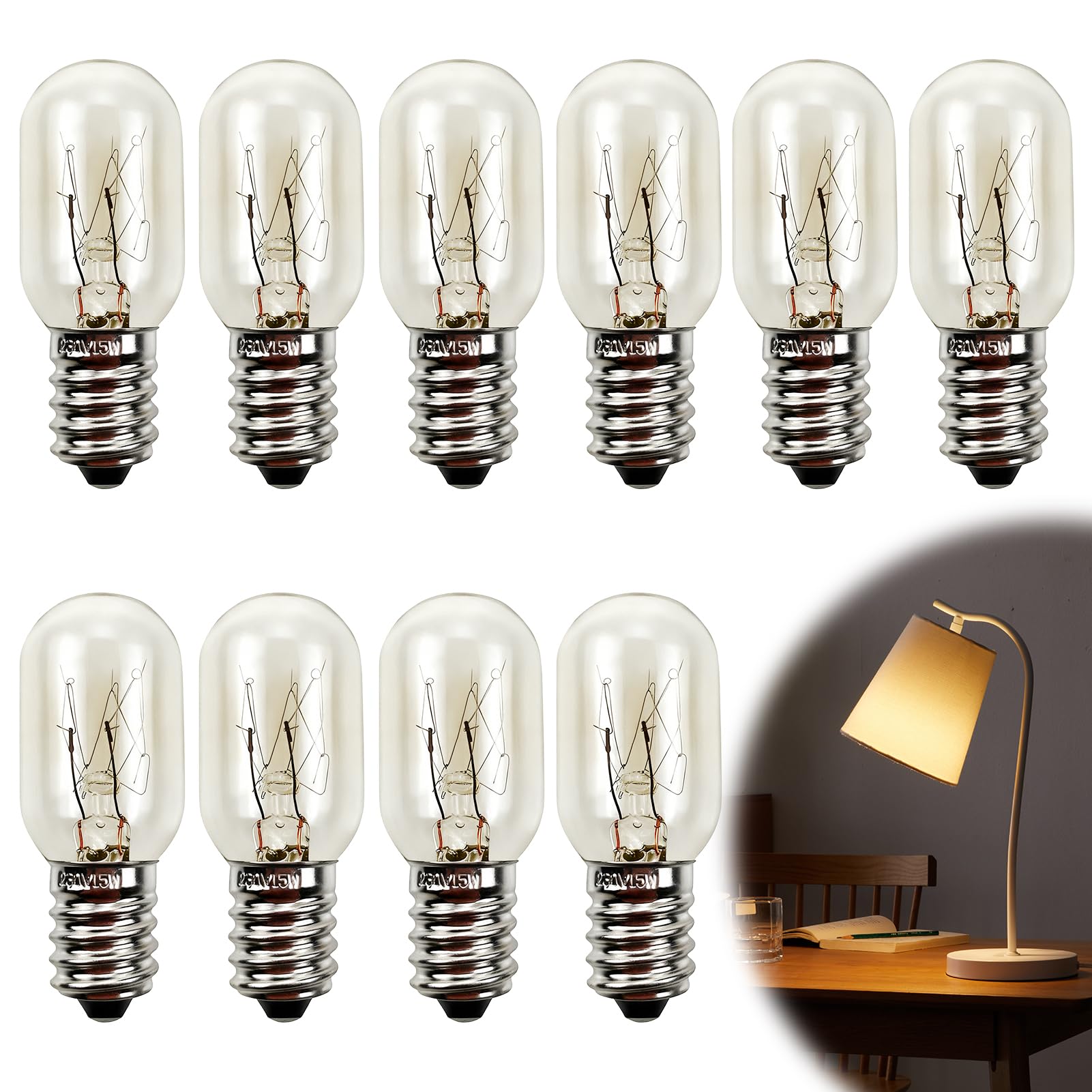 10Pcs 15W E14 Fridge Bulb Screw Salt Lamp Bulbs 240V Mini Warmer Night Light Freezer Light Bulb Warm White 2700K for Refrigerators Ovens Aromatherapy Lamp Sewing Machine Durable Tubular Small Bulbs