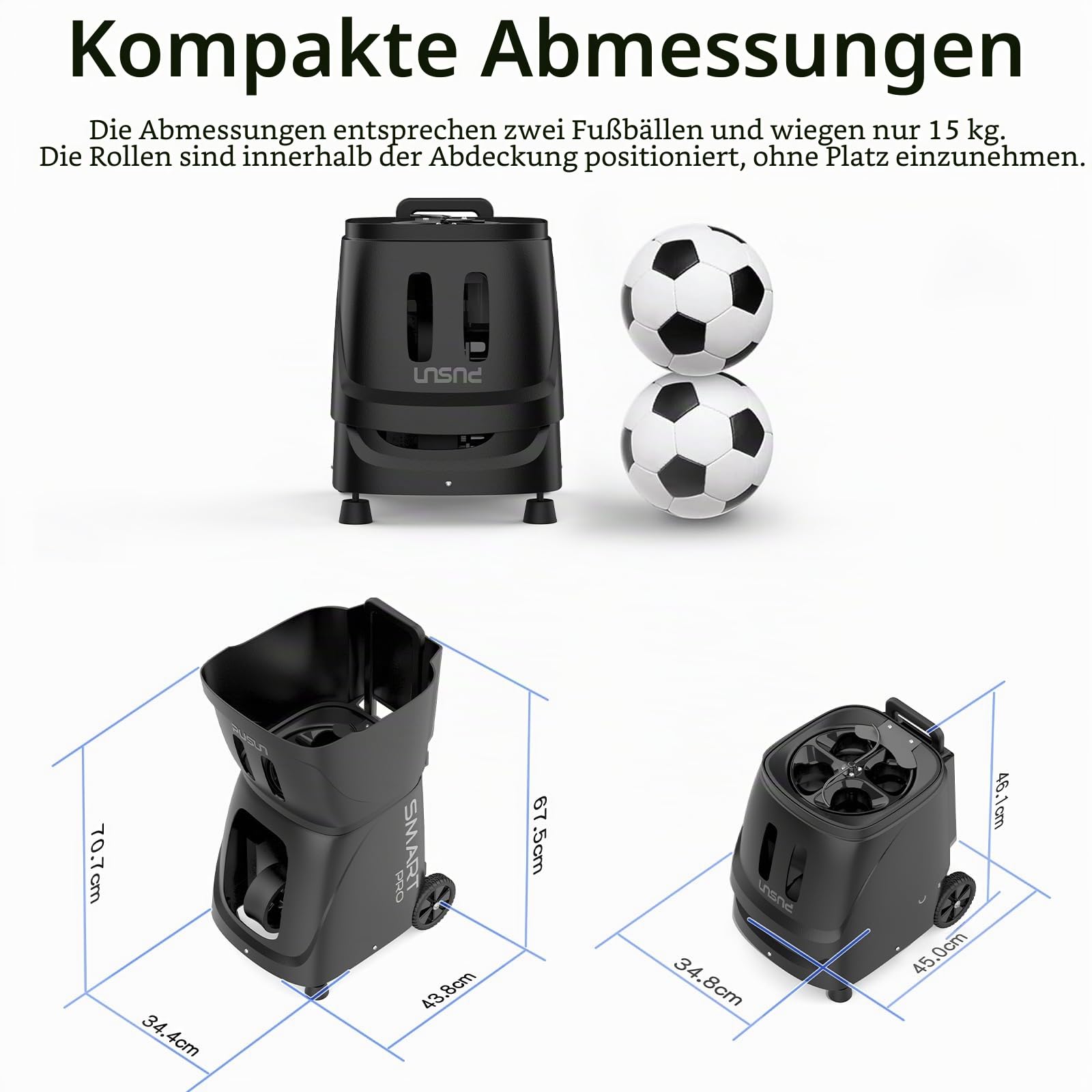 PT-Smart Pro Tennis- und Ballmaschine mit Fernbedienung, automatischer Anlasser, 12-75 km/h, Trainingsgerät mit Schleuder, Trainingsmaschine, über 100 Bälle (schwarz)