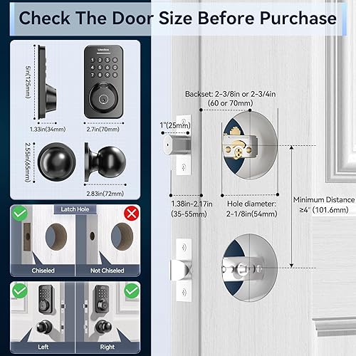 Miniatura 8 de Cerradura de puerta de entrada sin llave con juego de asa WiFi integrado, huella digital, control de aplicación y timbre, cerrojo de teclado