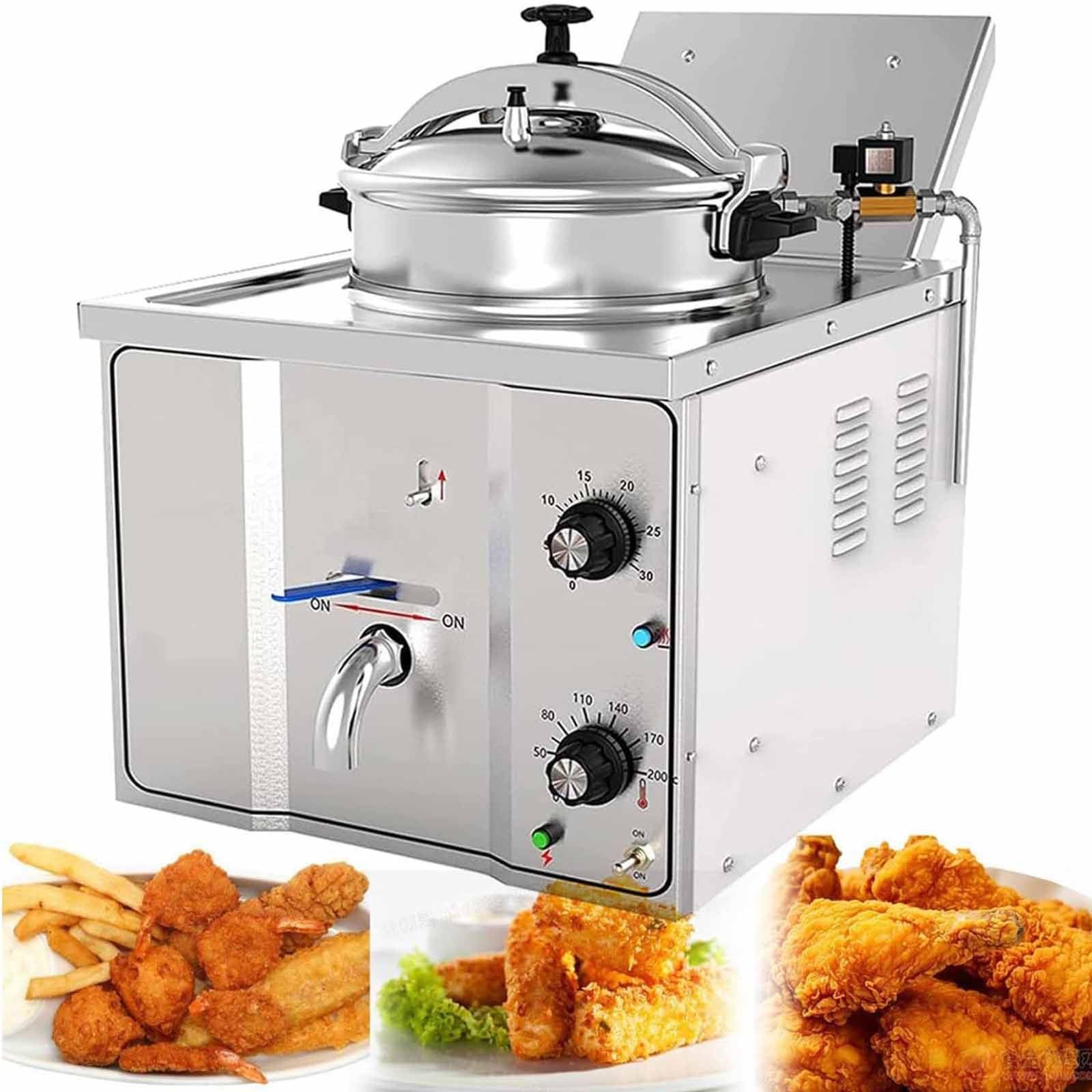 ASerZenith 16L Electric Countertop Pressure Fryer, Stainless Steel High Pressure Fried Chicken Stove, Commercial Deep Fryer,With Timer
