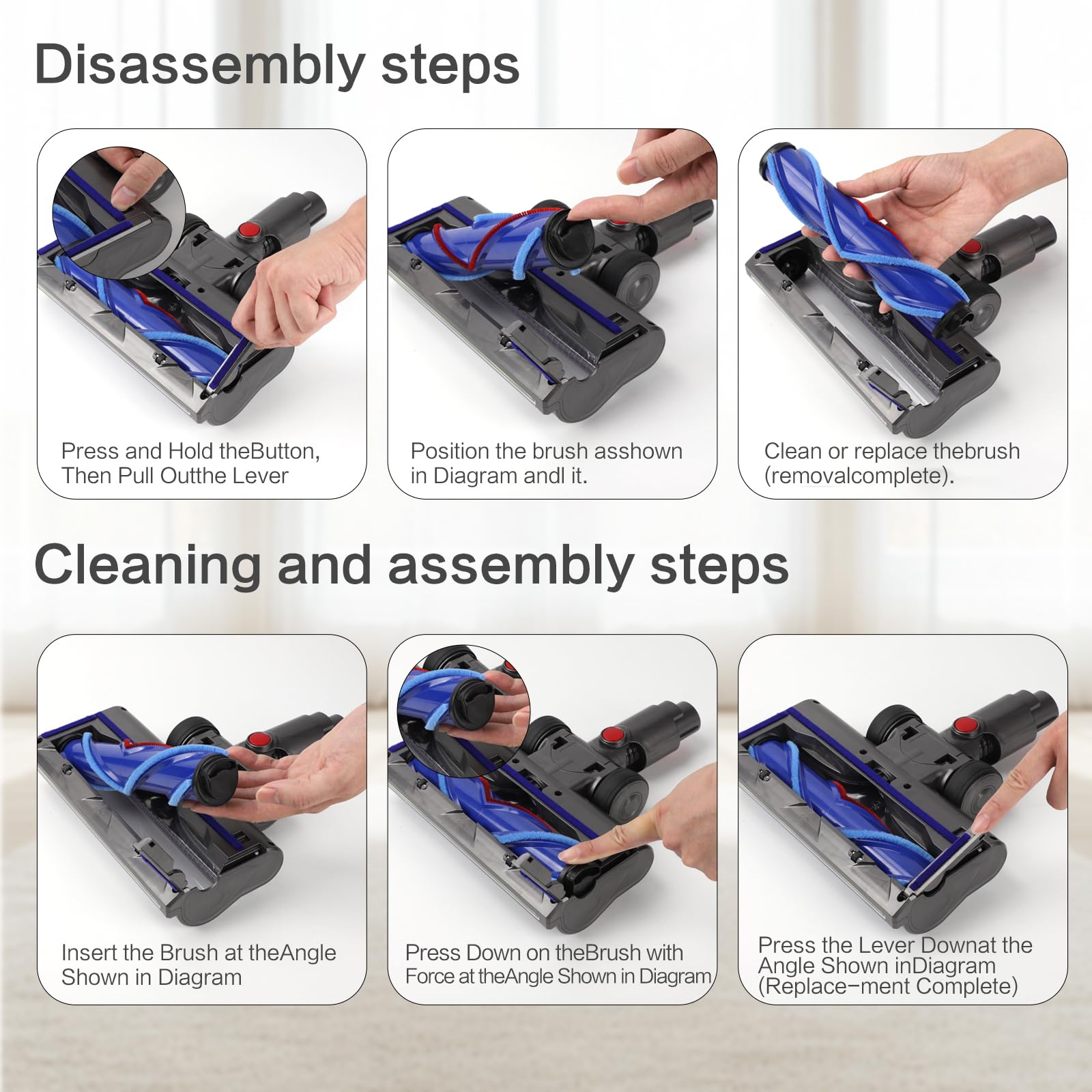 EVARY Bürste Ersatzteile kompatibel für Dyson V7 V8 V10 V11 V15 Staubsaugern Bodenbürste, Austauschbarer Bürstenkopf mit Direktantriebszubehör, für Parkett, Hartböden und Teppiche