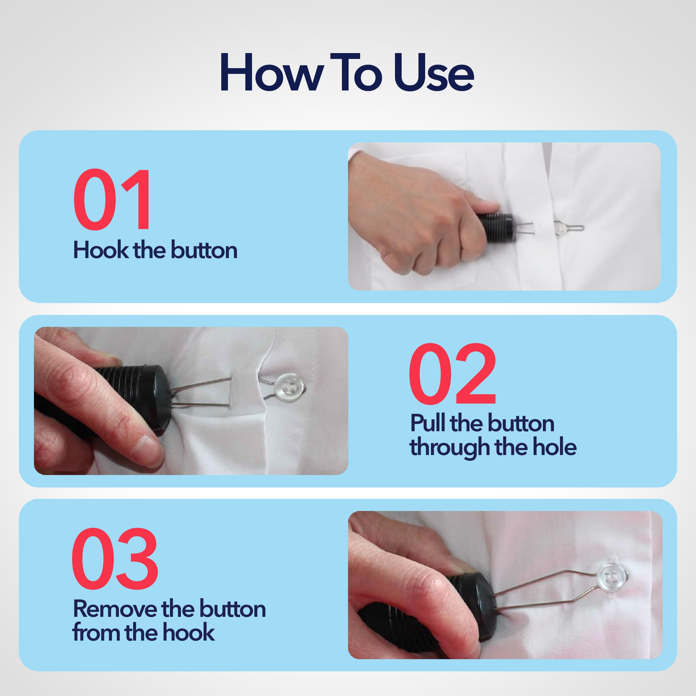 Button Hook & Zipper Pull, Assist, Helper Device, Dress Clothes Tool, Button Shirts Aid, One Hand, Disability, Handicapped and Seniors by Dr. Arthritis (Single)