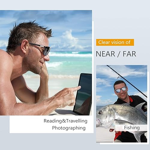 Miniatura 4 de Missfive Lentes de sol bifocales de lectura para hombre, con protección UV para lectores de sol en exteriores, lejanos y cercanos, anteojos clásicos