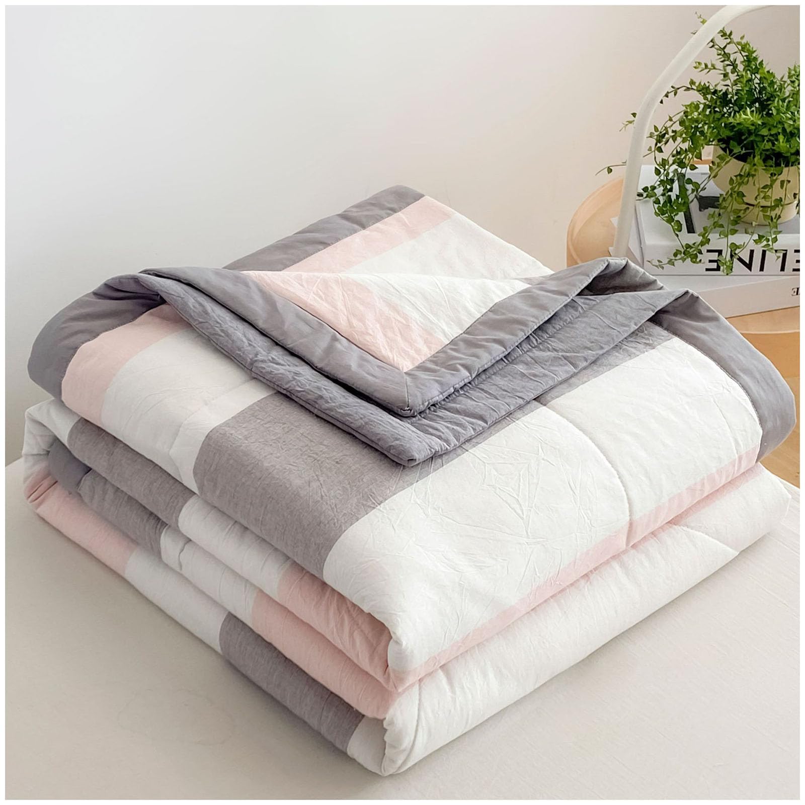 Ztgl J New Modern Air Condition Cotton Quilt - Lightweight Blanket Quilted Spring/Summer Thin Quilt Cotton Breathable Comforter Plaid Print Quilts Bedspread,,150X200cm