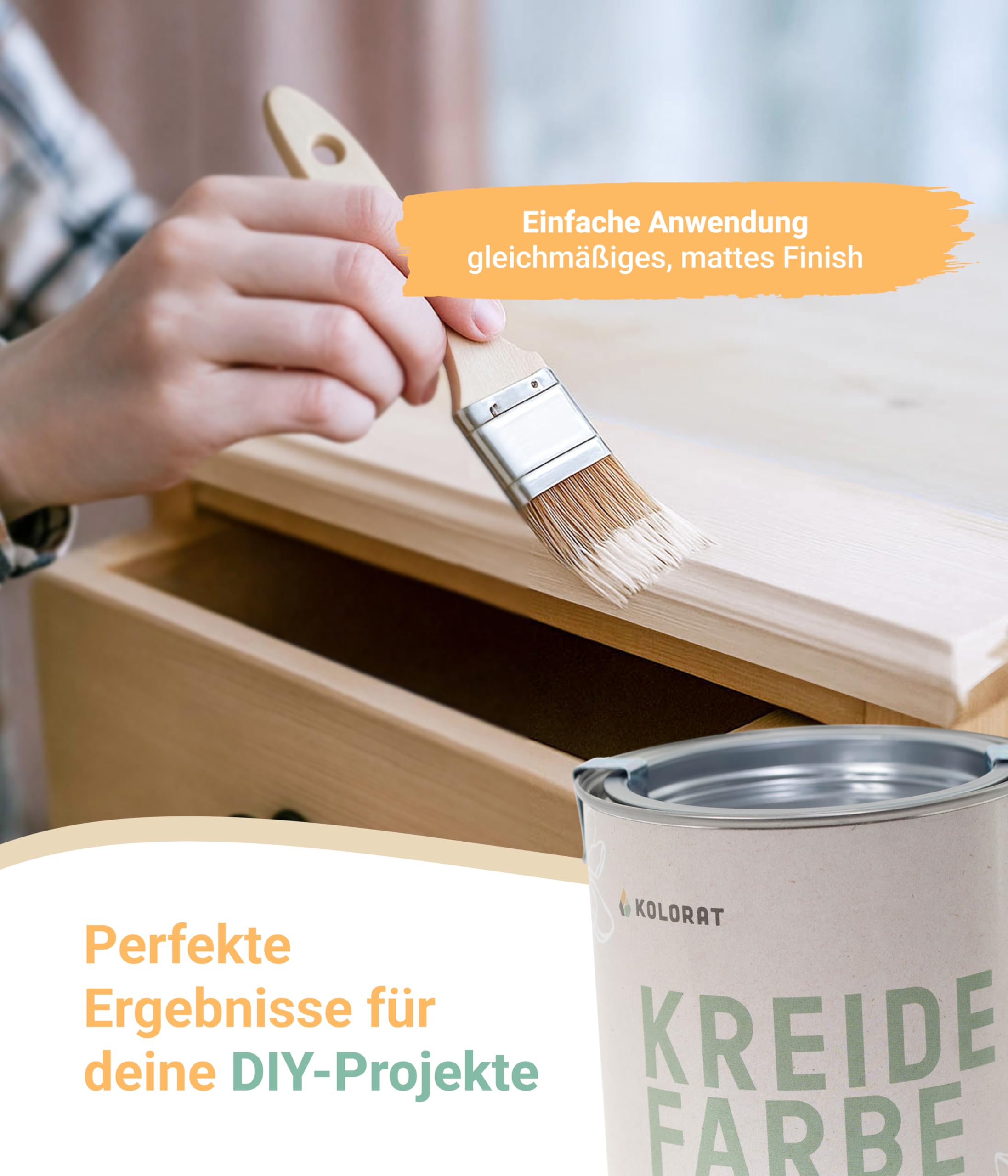 Kolorat® Kreidefarbe für Möbel weiß – 750 ml Holzfarbe – Flüsterton Nr. 101, matter Lack für Möbel innen – Hochdeckend & umweltfreundlich – DIN EN 71-3 geprüft – Made in Germany