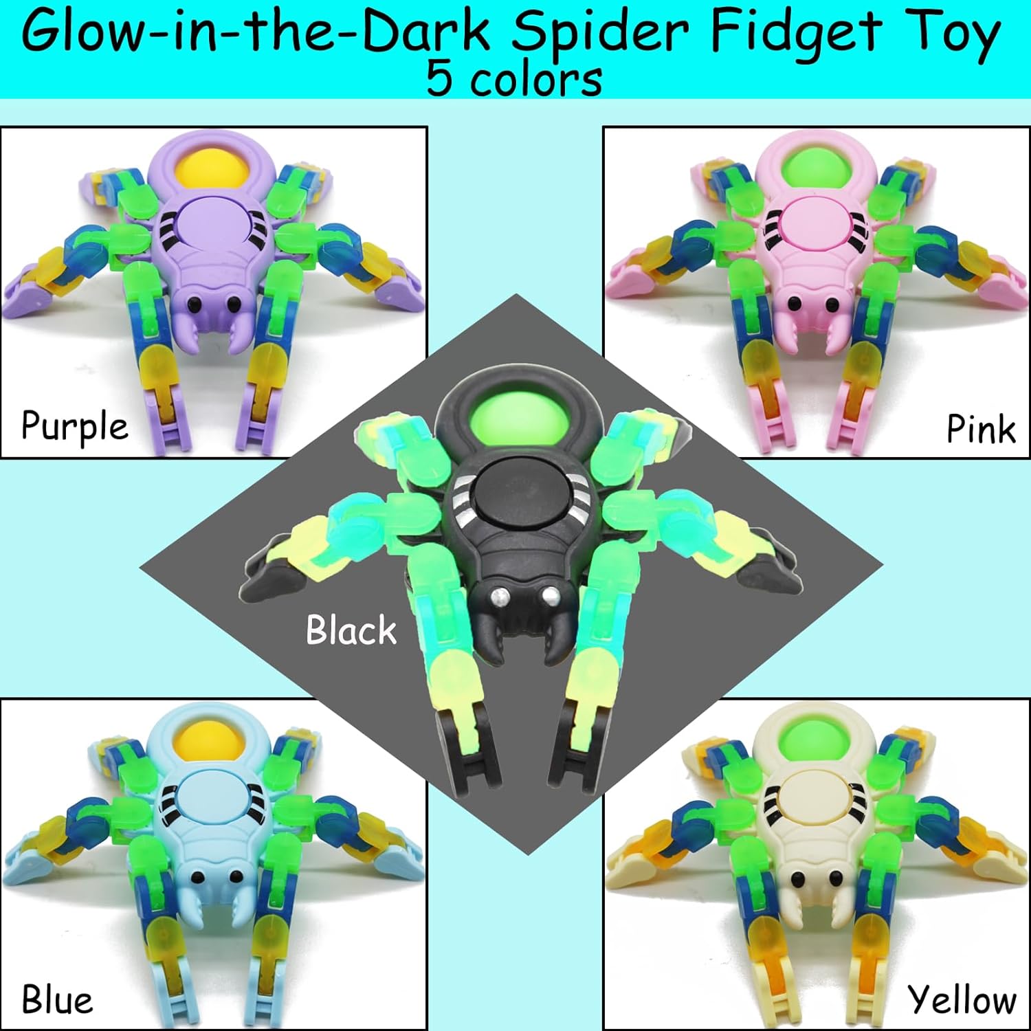 6 Pack Spider Fidget Toy, Transformable Luminous Pop Fidget Spinners, Wacky Tracks Fidget Toys for Kids Birthday Gifts Goodie Bag Basket Stuffers Classroom Prizes Party Favors