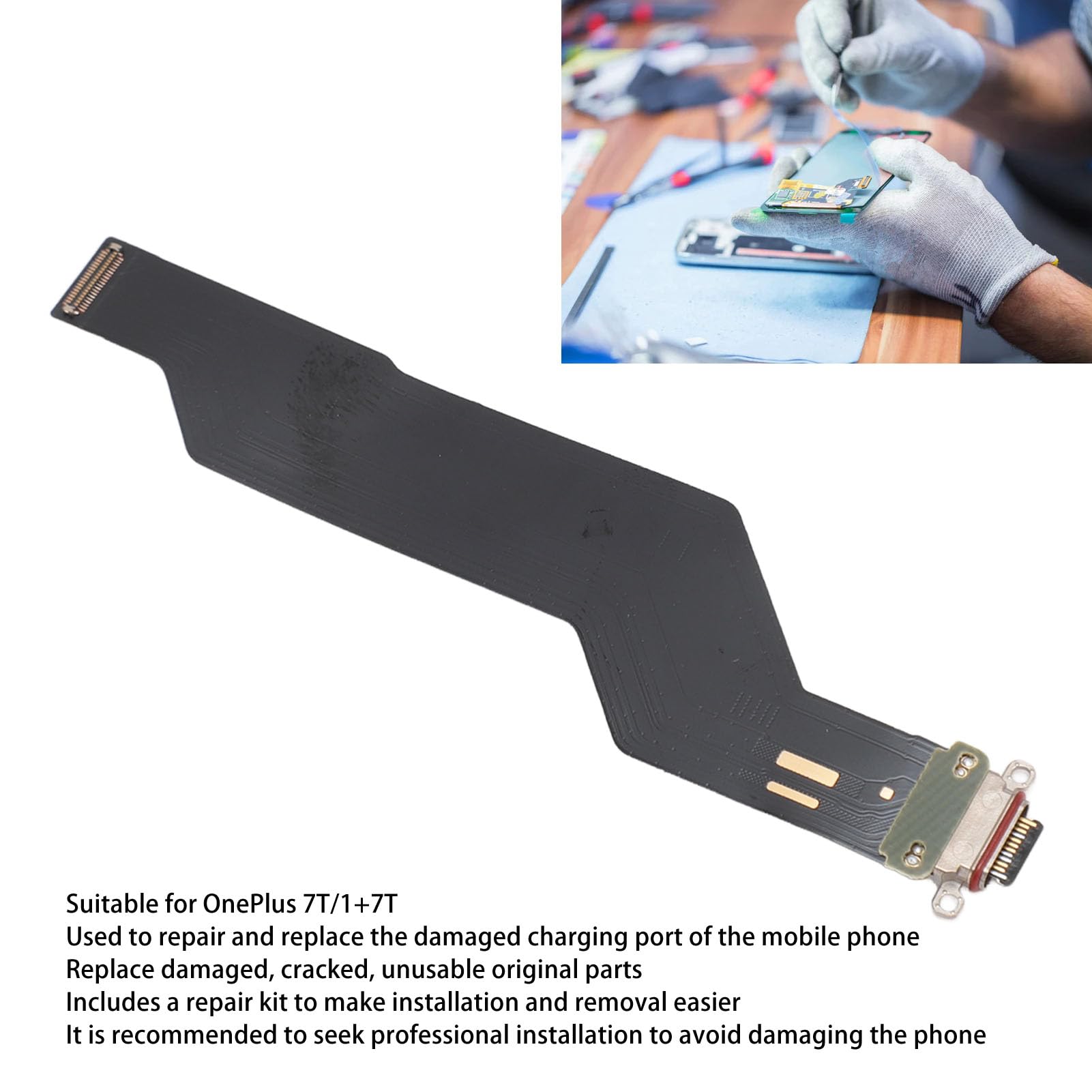 Dock Connector for OnePlus 7T Charging Port USB Charger Board Flex Cable for OnePlus 7T Replacement Parts, with Phone Stand and Repair Tools, Professional Install