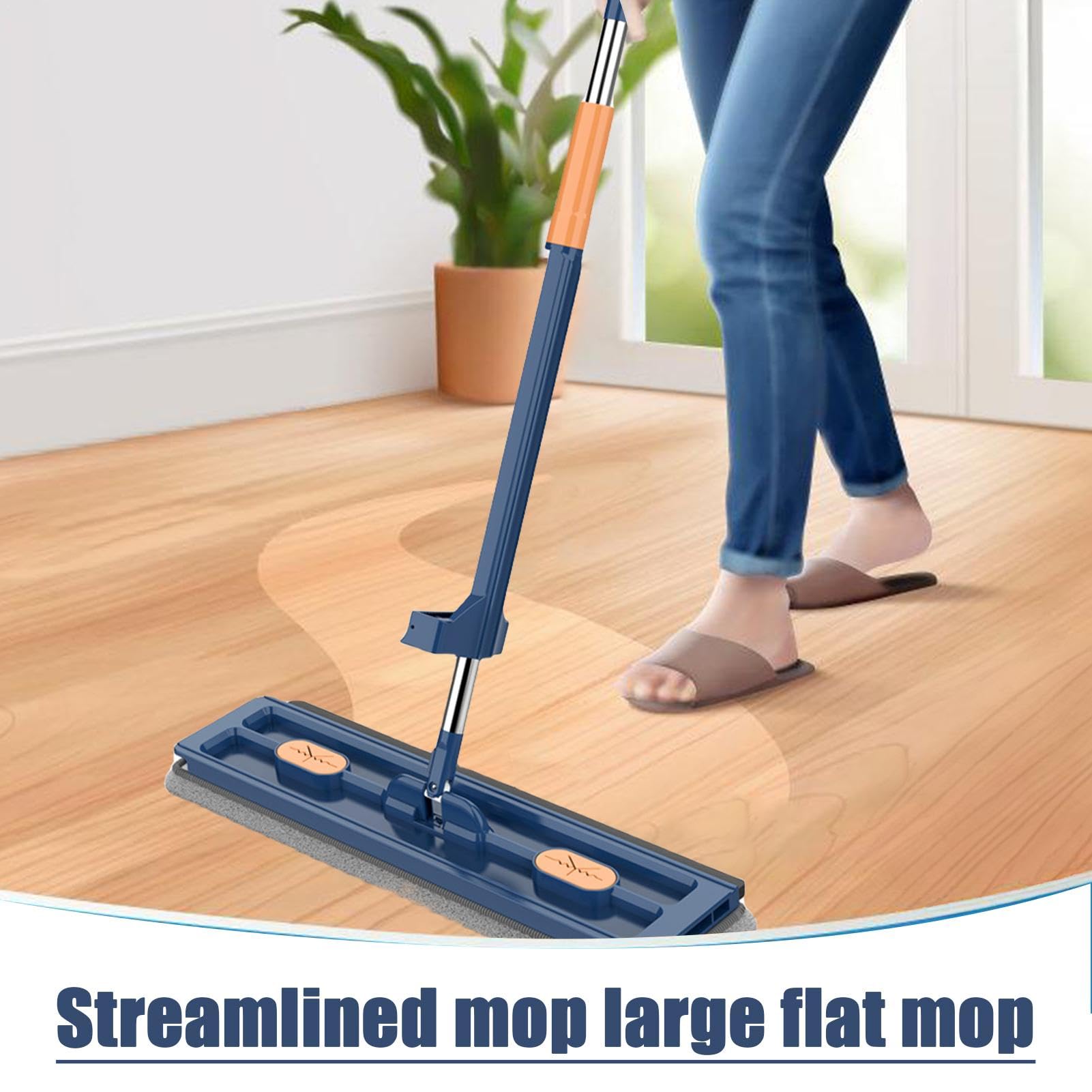 Mopa de cabeza plana, trapeador de polvo para pared, limpiador de suelos | multiusos con 2 almohadillas de microfibra lavables para el hogar, la cocina
