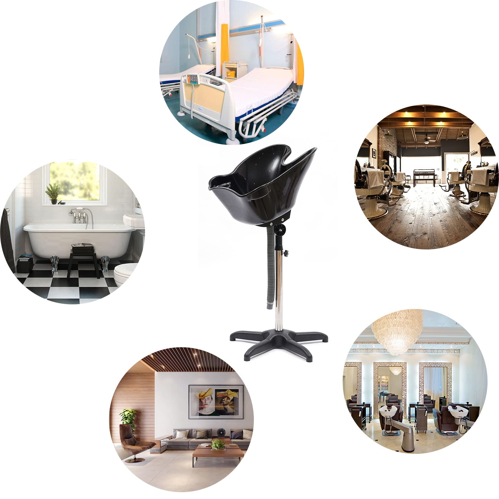 Mobiles haarwaschbecken,Höhenverstellbares Shampoobecken (94-122cm) mit 180°-Drehfunktion & abnehmbarer Stahlstütze,großes Becken (48x50cm) für Friseursalons & Zuhause