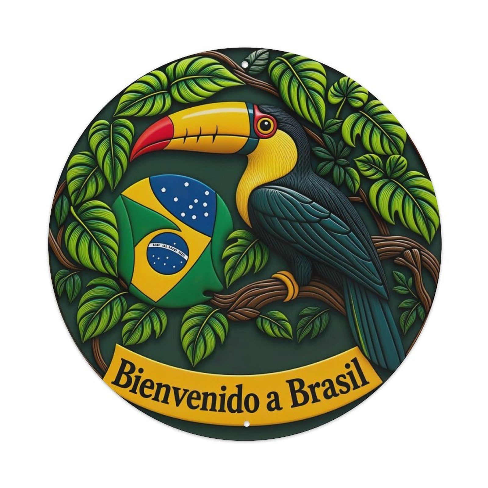 Toucan Flag Leaves Branch Welcome Metal Tin Sign