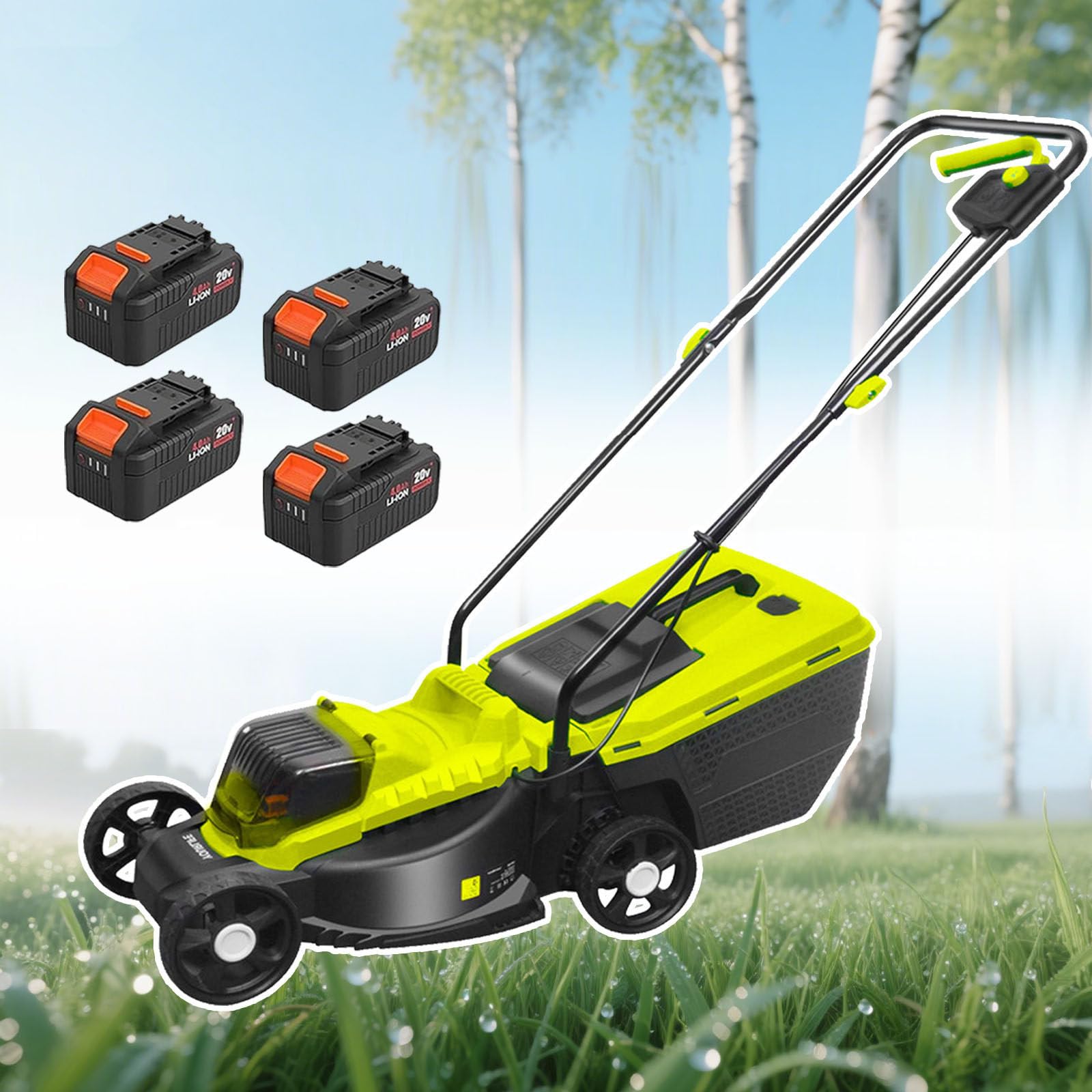 Cortacésped Eléctrico Inalámbrico De Empuje Con Depósito De 40 L, Recogedor De Césped Para El Cuidado Del Césped Y El Jardín, Altura De Corte Ajustable 30/50/70 Mm, Ancho De Corte 330 Mm,Battery*4