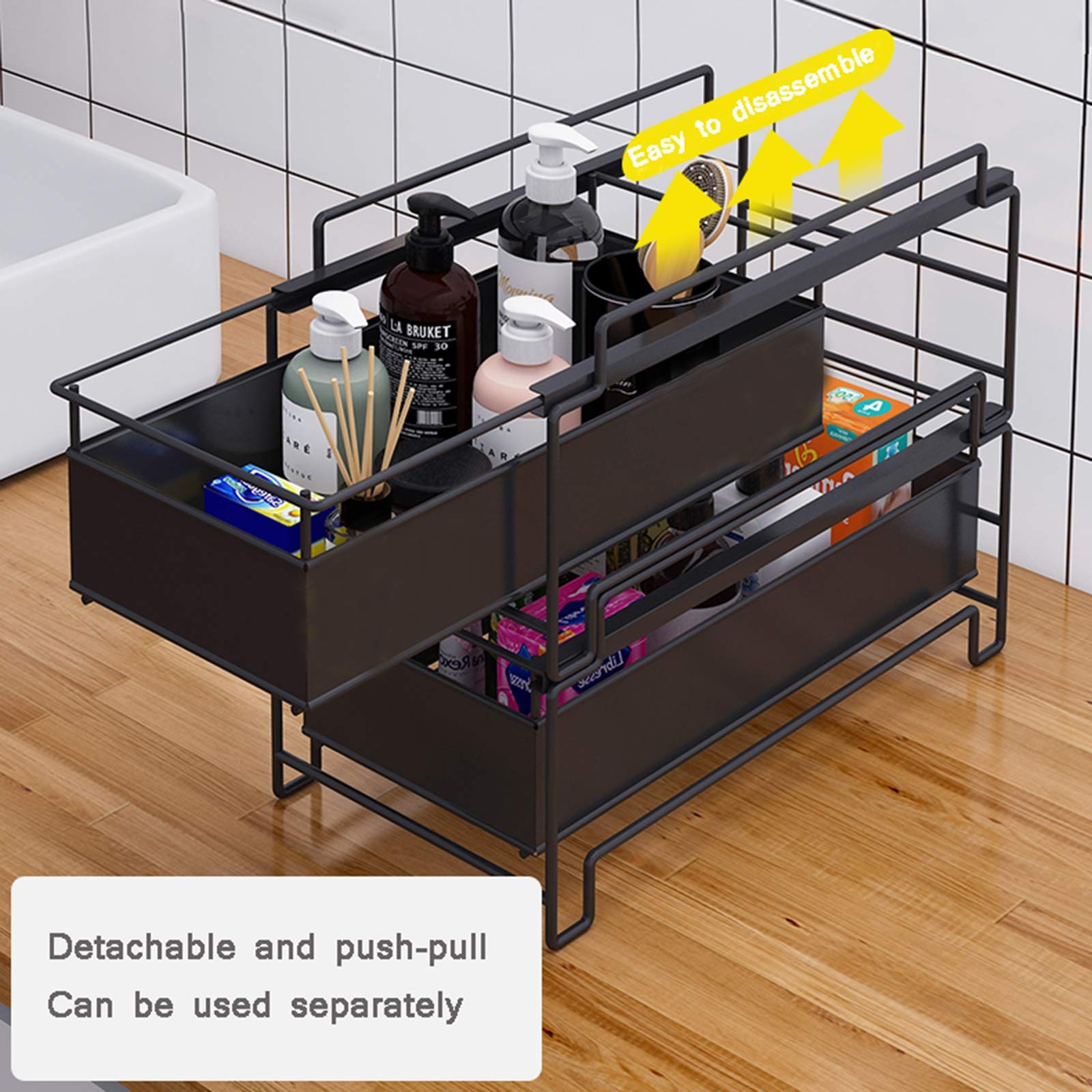 Gewürzregal Organizer Für Kabinett, 2Tier Spice Fach-Speicher Für Küche Speisekammer Aufsatz-, Dia-Heraus Doppelgewürzregal Oberschrank Organizer (Schwarz)