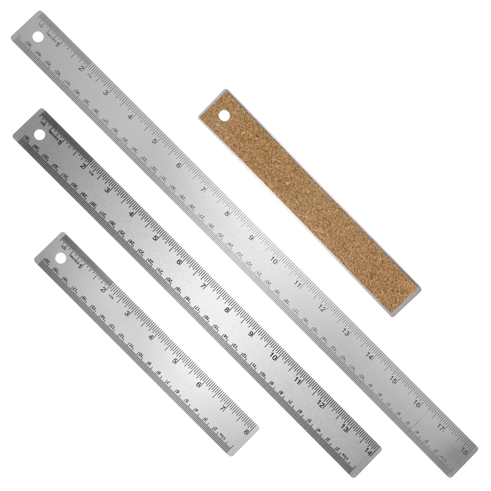 QUARKZMAN 3Pcs Righello In Acciaio Inossidabile 20/35/45cm Bordi Dritti | Righello Metrico In Pollici, Per Strumenti Da Disegno Ingegneria Ufficio Liceo Casa, Con Fondo In Sughero Antiscivolo