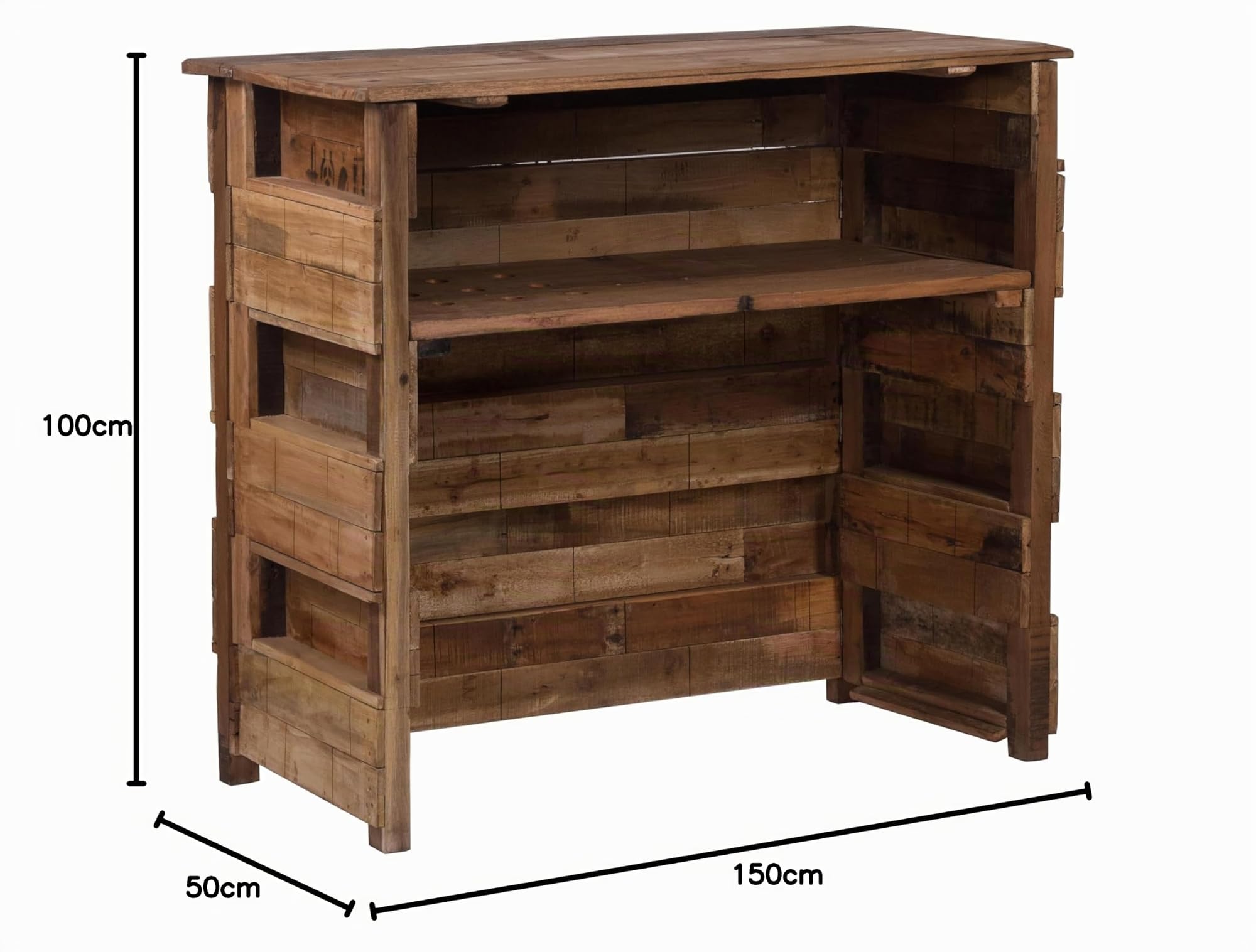 DESIGN DELIGHTS Rustique COMPTOIR de Bar Basta | 150x100x50 cm (lxhxp), Bois Massif | Armoire à vin, Armoire de Bar, minibar, comptoir à vin Vintage, comptoir de Vente, Bar en Bois