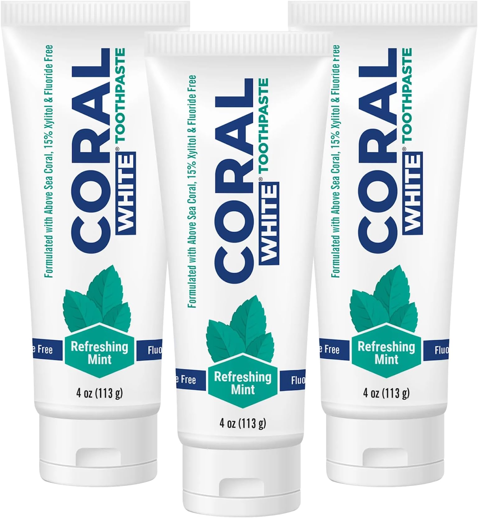 Coral White Mint Toothpaste Natural Fluoride SLS Free Coral Calcium Remineralizing Toothpaste 4 Ounce (3 Pack)