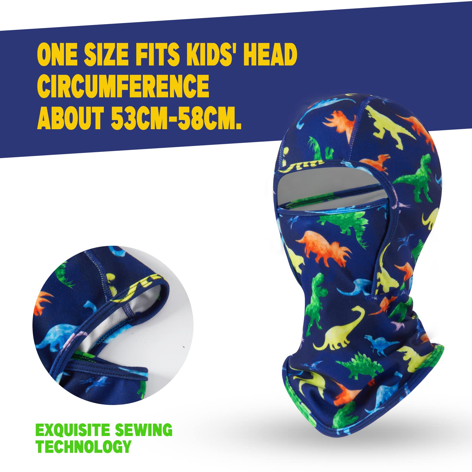 Cagoule coupe-vent motif dinosaures pour enfants, cache-cou pour garçons et filles