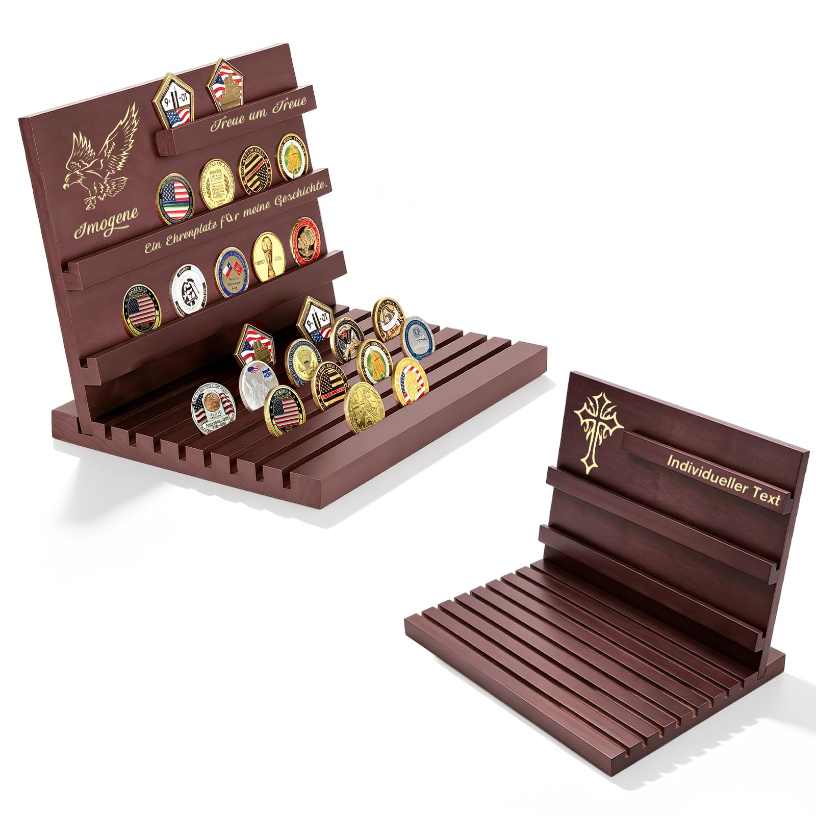Münzbox Personalisiert Münzdisplay Personalisiert Challenge Münzhalter mit Gravur Massivholz Präsentationsständer Aufbewahrung für Sammler Veteranen Vater (Präsentationsständer für Challenge Coins 03)