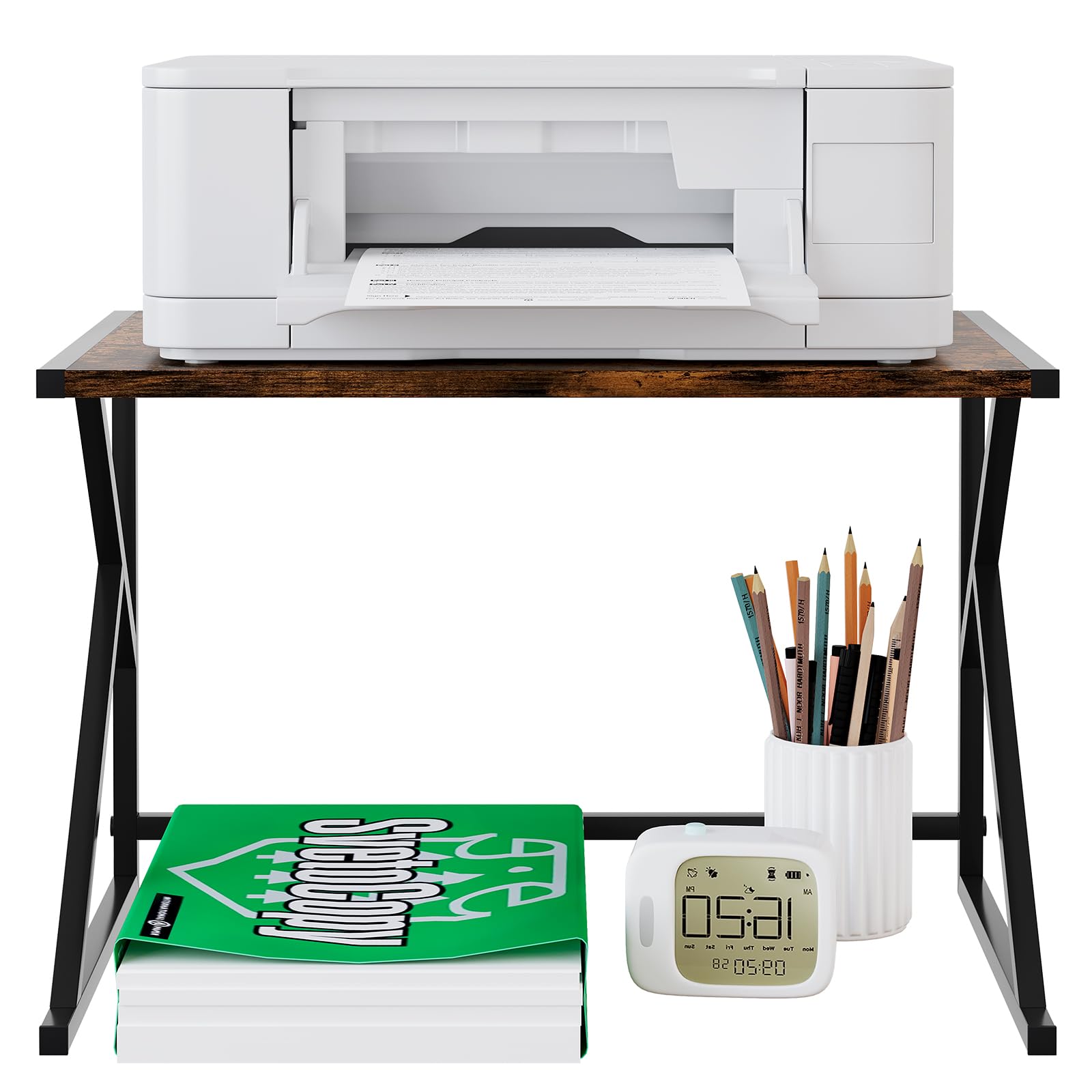 EasyPAG Metal Wood Desktop Printer Stand,Office Storage Shelves for Printer & Fax,Desk Organiser for Home,Brown - Image 3