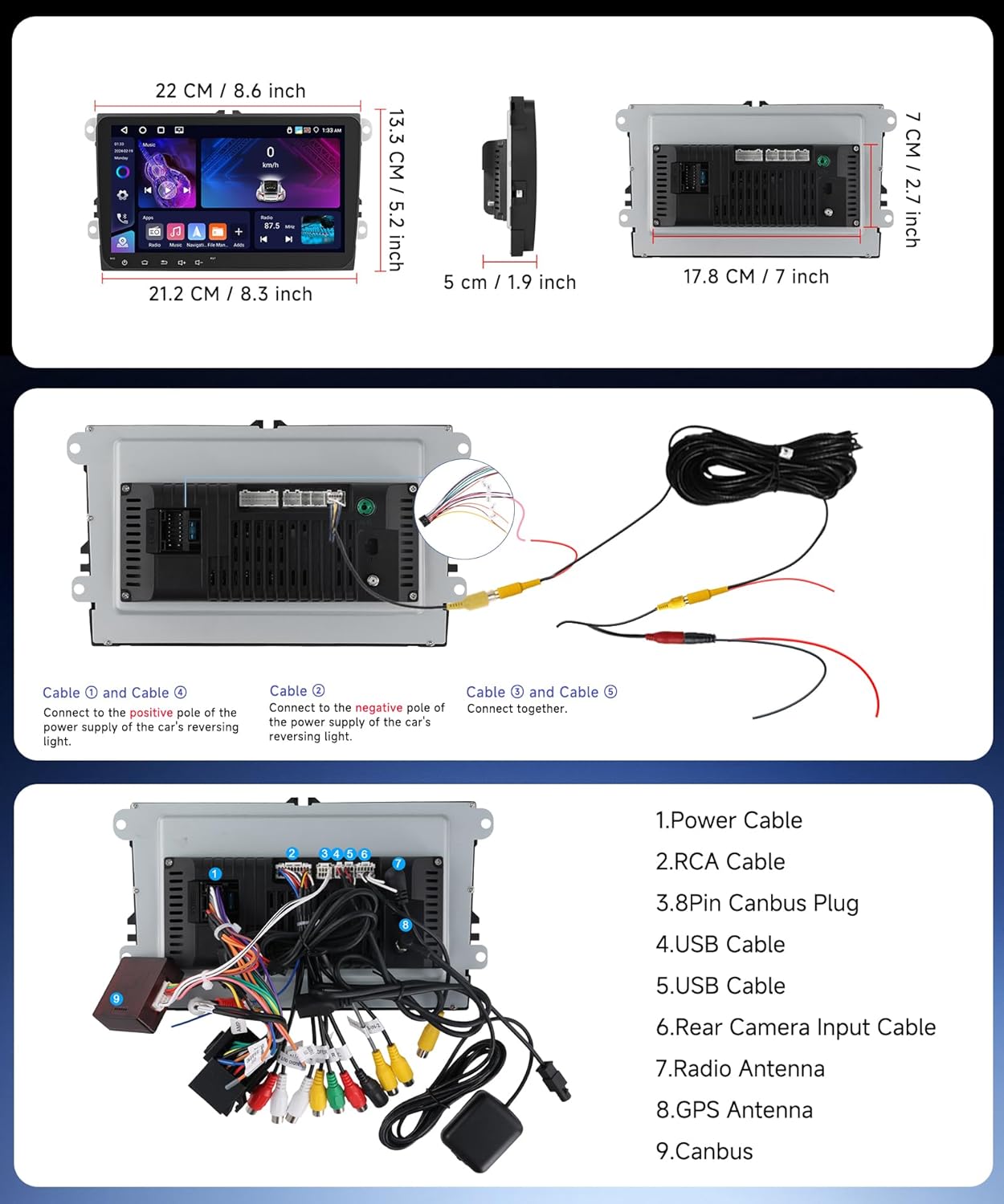 Rimoody 9‘’ Android Car Stereo for VW Passat Jetta Tiguan Golf MK5 MK6 T5 EOS Polo Touran Seat Sharan, 4G+64G Touchscreen Radio Wireless CarPlay Android Auto, GPS BT-5.0 FM 5G-WiFi 32EQ Backup Camera